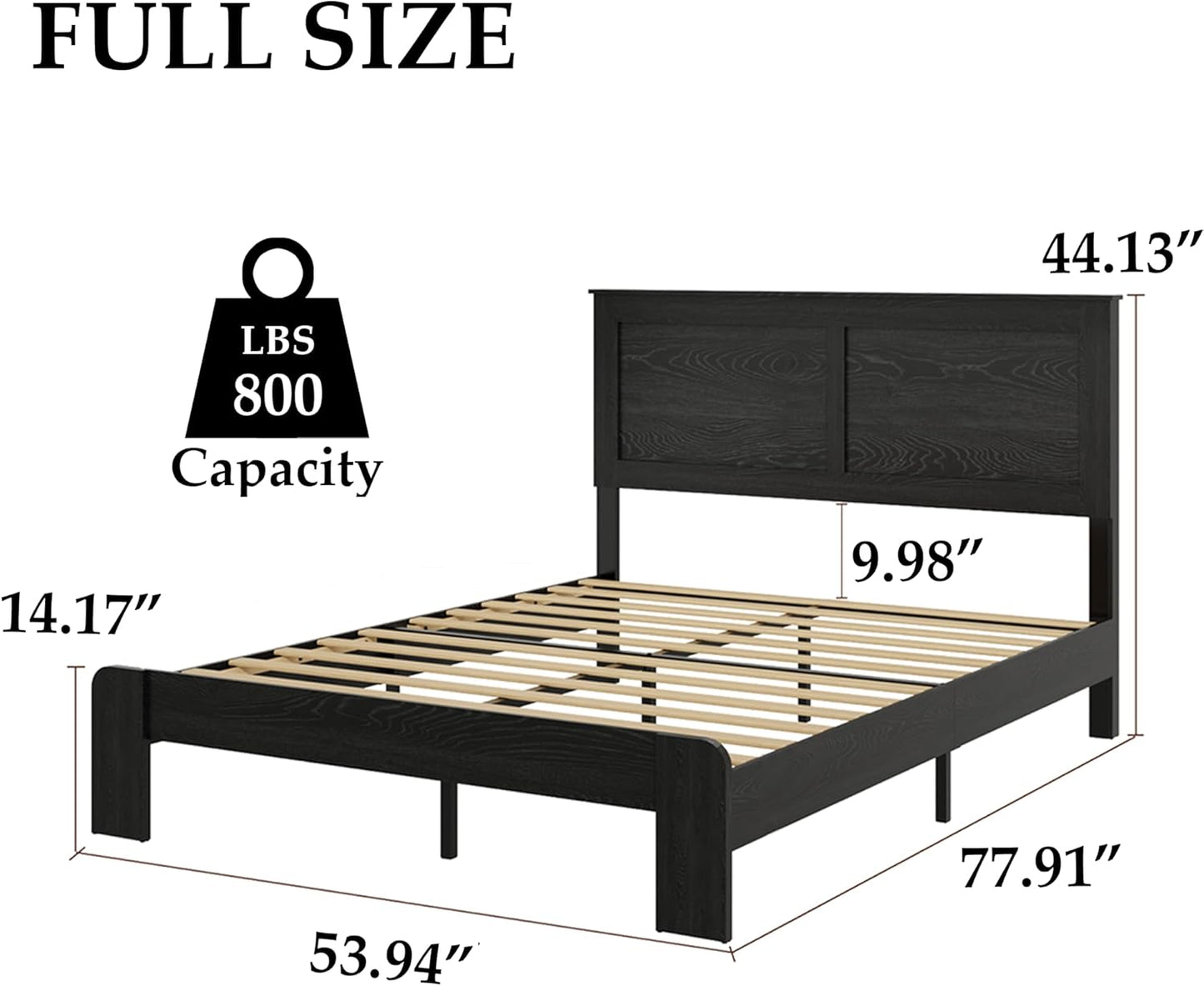 Wood Platform Bed Frame, Full Bed Frame with Headboard and Wood Slat Support, Easy Assembly, No Box Spring Needed, Noise-Free, Black