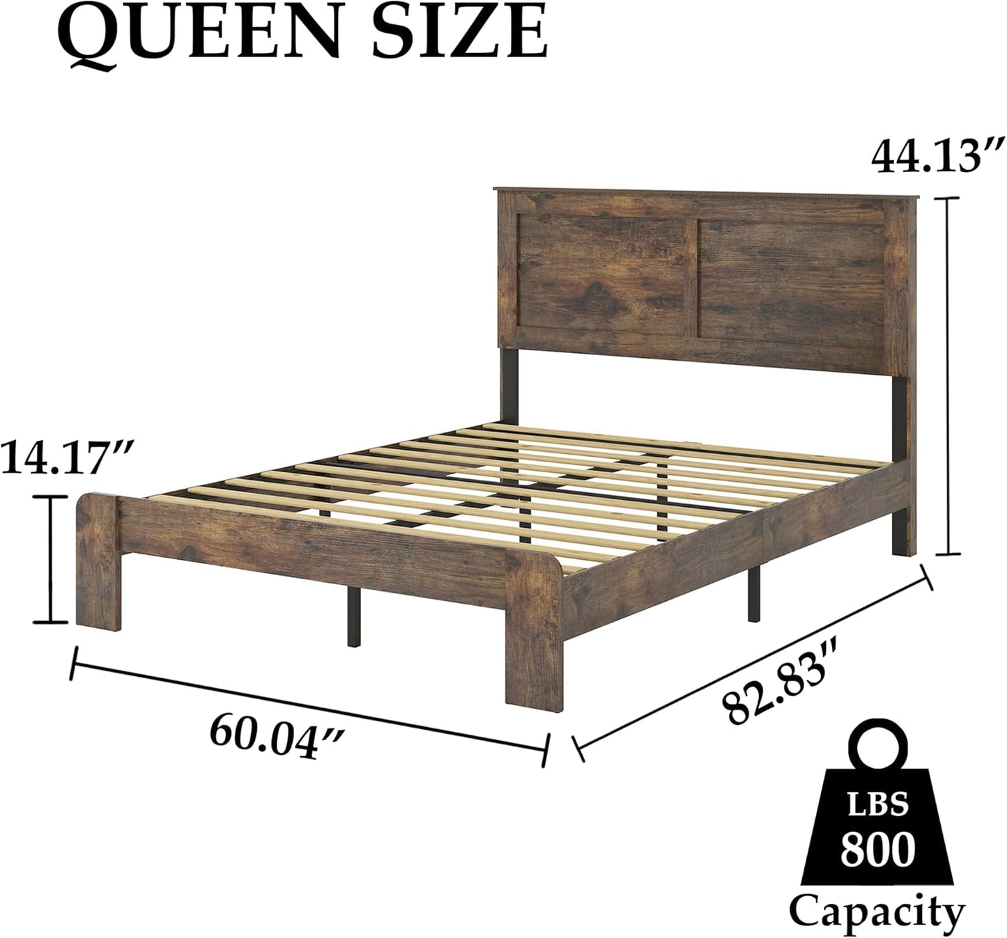Wood Platform Bed Frame, Queen Size Bed Frame with Headboard and Wood Slat Support, Easy Assembly, No Box Spring Needed, Dark Brown