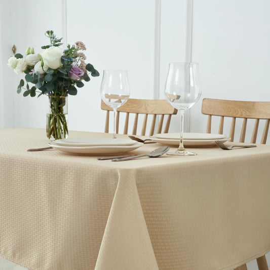 maxmill Rectangle Tablecloth Weaved Pattern Waterproof Spillproof Wrinkle Free Table Cloth, Kitchen Dining Tabletop Decoration, Fabric Table Cover for Holiday Parties, 52 x 108 Inch, Natural