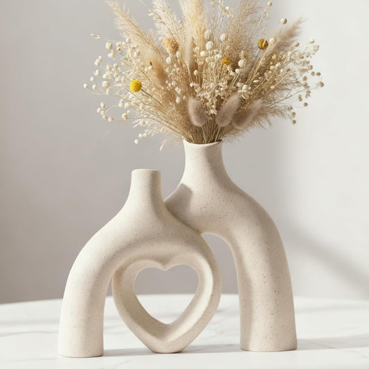 Snuggle Hollow Ceramic Decorative Vase, Modern Minimalist Nordic Boho Ins Style Vases for Home Decor Living Room Shelf Entryway Coffee Table or Console Décor (Matte Milky White)