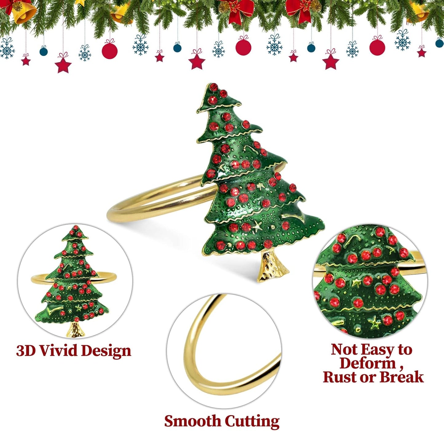 Legigo Set of 12 Christmas Tree Napkin Rings Set- Metal Xmas Napkin Ring Holders for Cloth Napkins, Christmas Holiday Party Dinner Table Decoration