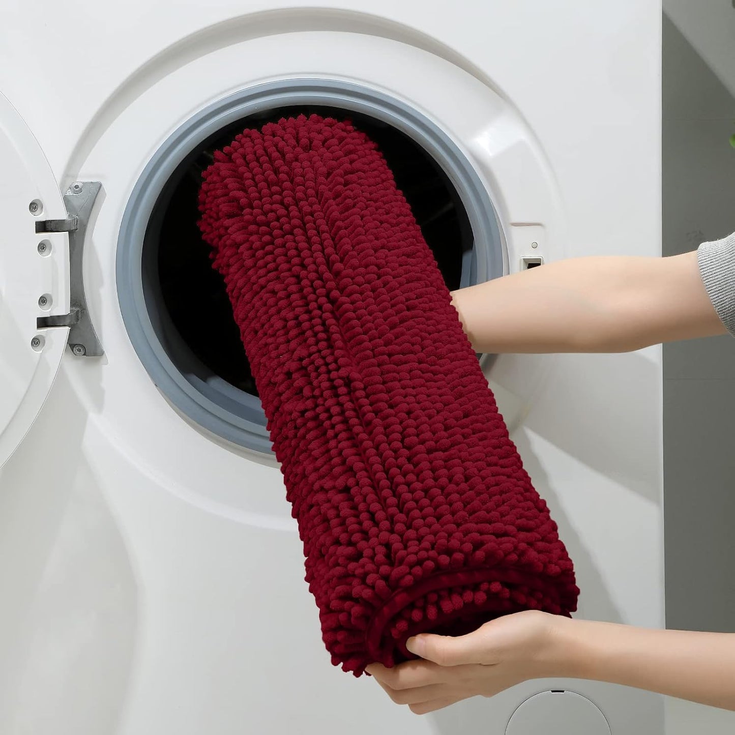 HOMEIDEAS 3 Pieces Bathroom Rugs, Ultra Soft Non Slip Absorbent Chenille Toilet Bath Mat Set (Burgundy,17"x24"+20"x32"+U Shape 20"x24")