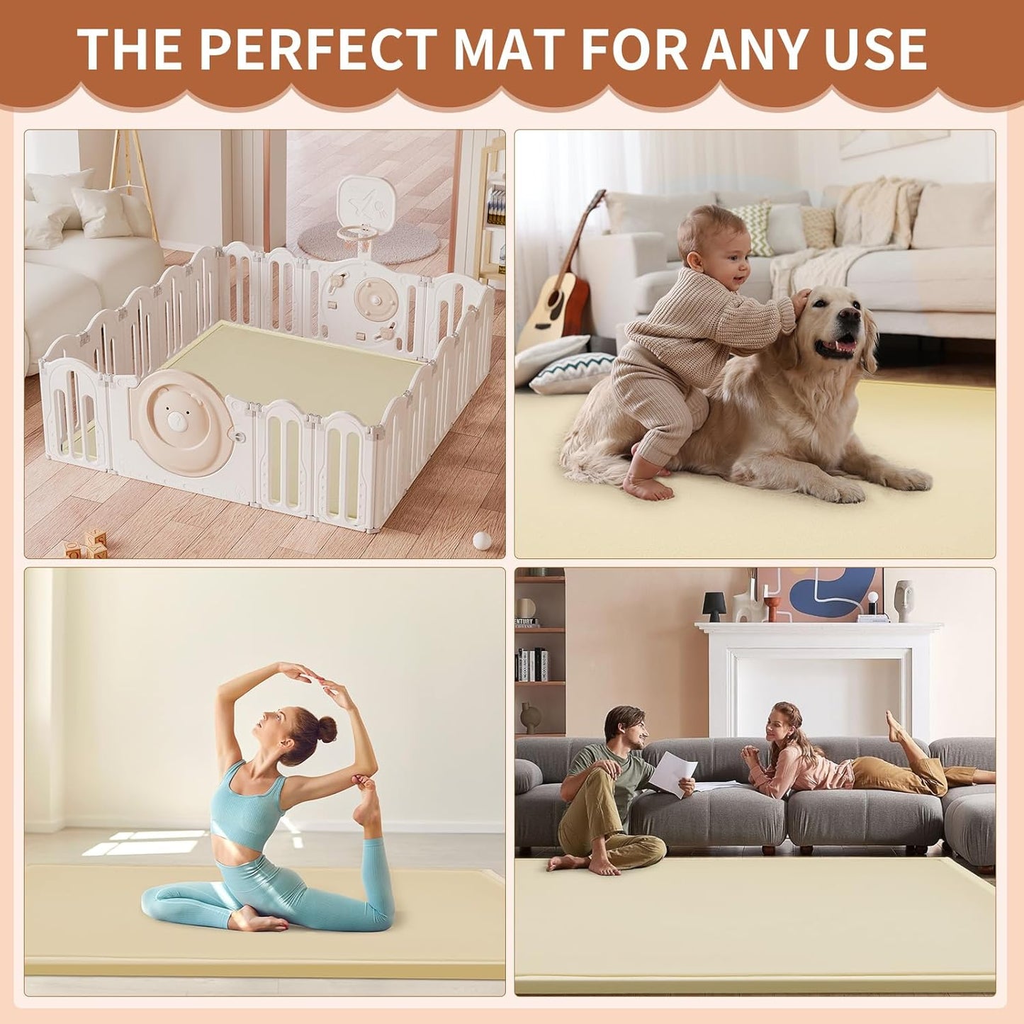 Baby Play Mat for Floor - 1.4" Thick Memory Foam Rug, 80"x70" Playpen Tummy Time Mat, Soft Velvet Nursery Rug, Large Padded Crawling Mat, Cushioned Pads for Playroom Toddlers, Infants, Yoga, Tatami