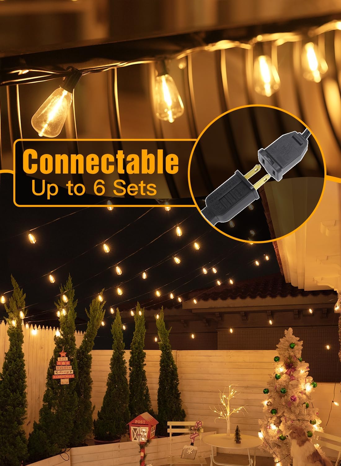 Ollny Outdoor String Lights 160FT, Shatterproof Connectable Patio Lights with 80+4 Spare ST38 Vintage Bulbs, 2200K Warm White Waterproof Outside Hanging Light for Yard Camping Gazebo Porch Balcony