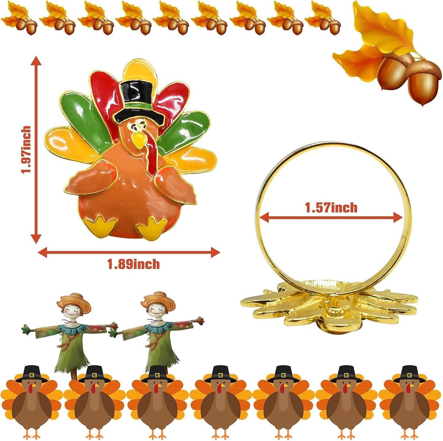 Legigo Set of 12 Turkey Napkin Rings for Thanksgiving Decorations- Thanksgiving Napkin Holder Fall Napkin Rings for Dinner Wedding Banquet Family Gatherings Table Settings Decor Present