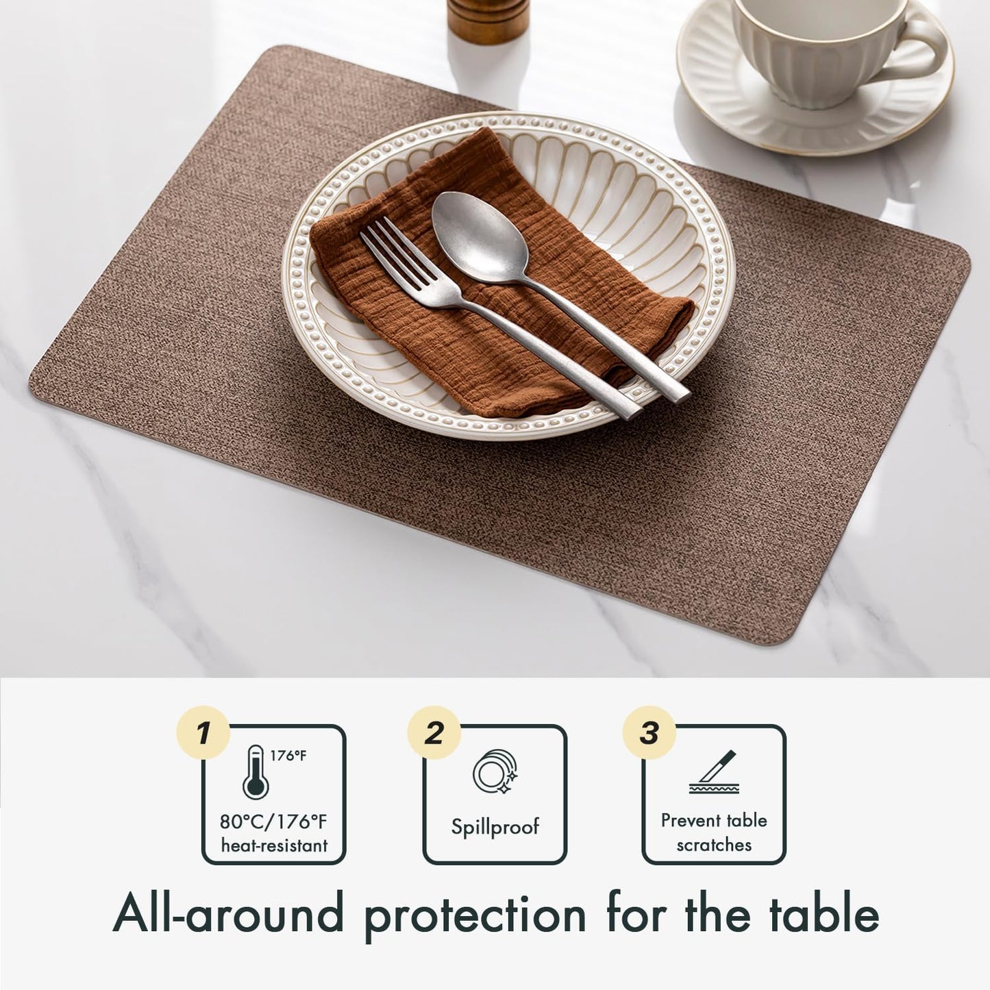 Faux Leather Placemats Set of 12 Vinyl Washable Wipeable Table Mats for Kitchen Dining Table Heat Resistant Waterproof Modern Indoor/Outdoor Placemats Non-Slip Easy Clean Place Mats (Cocoa)