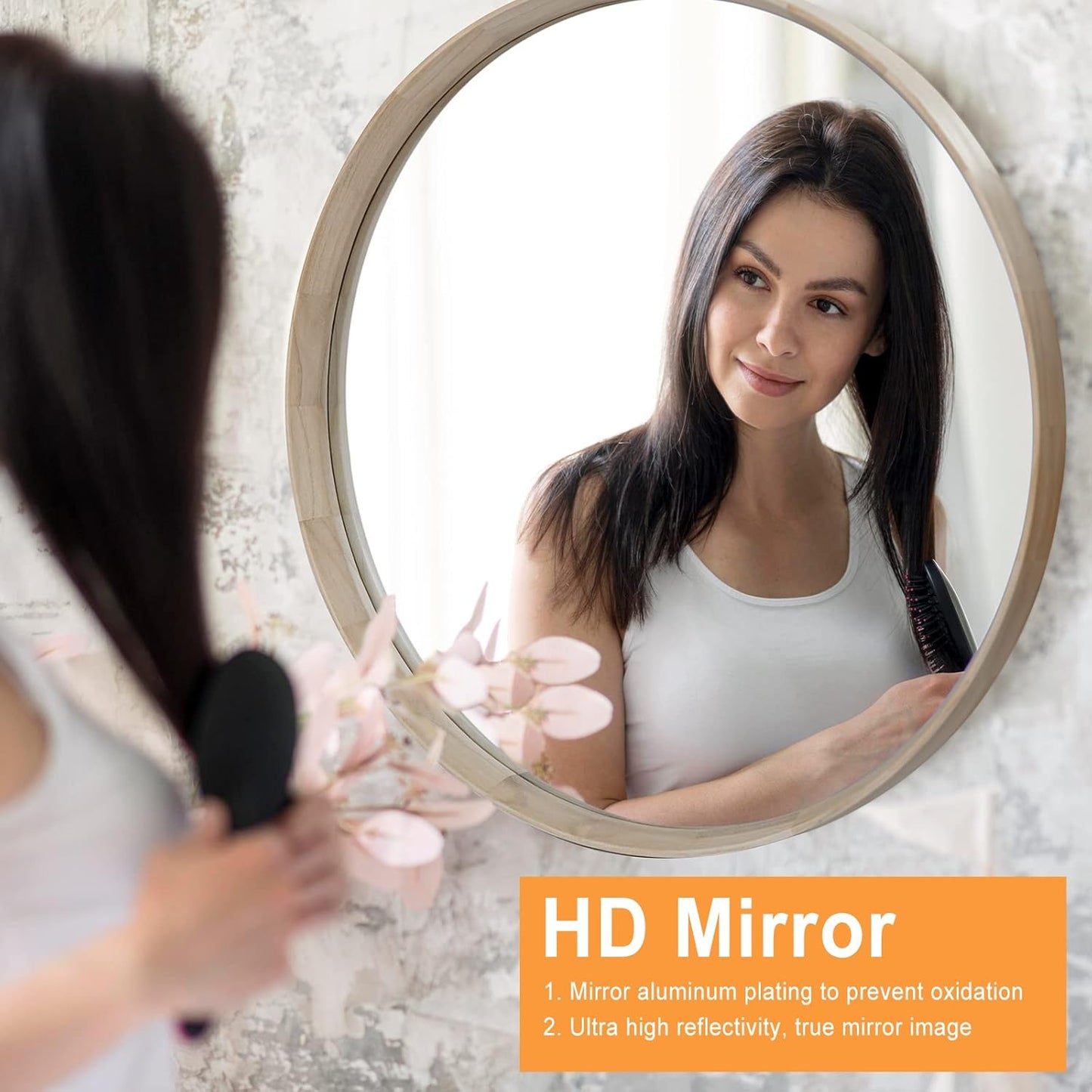 Natural Wood Round Mirror, 24 Inch - Large Wall Circle Mirror for Bathroom or Nursery Decor