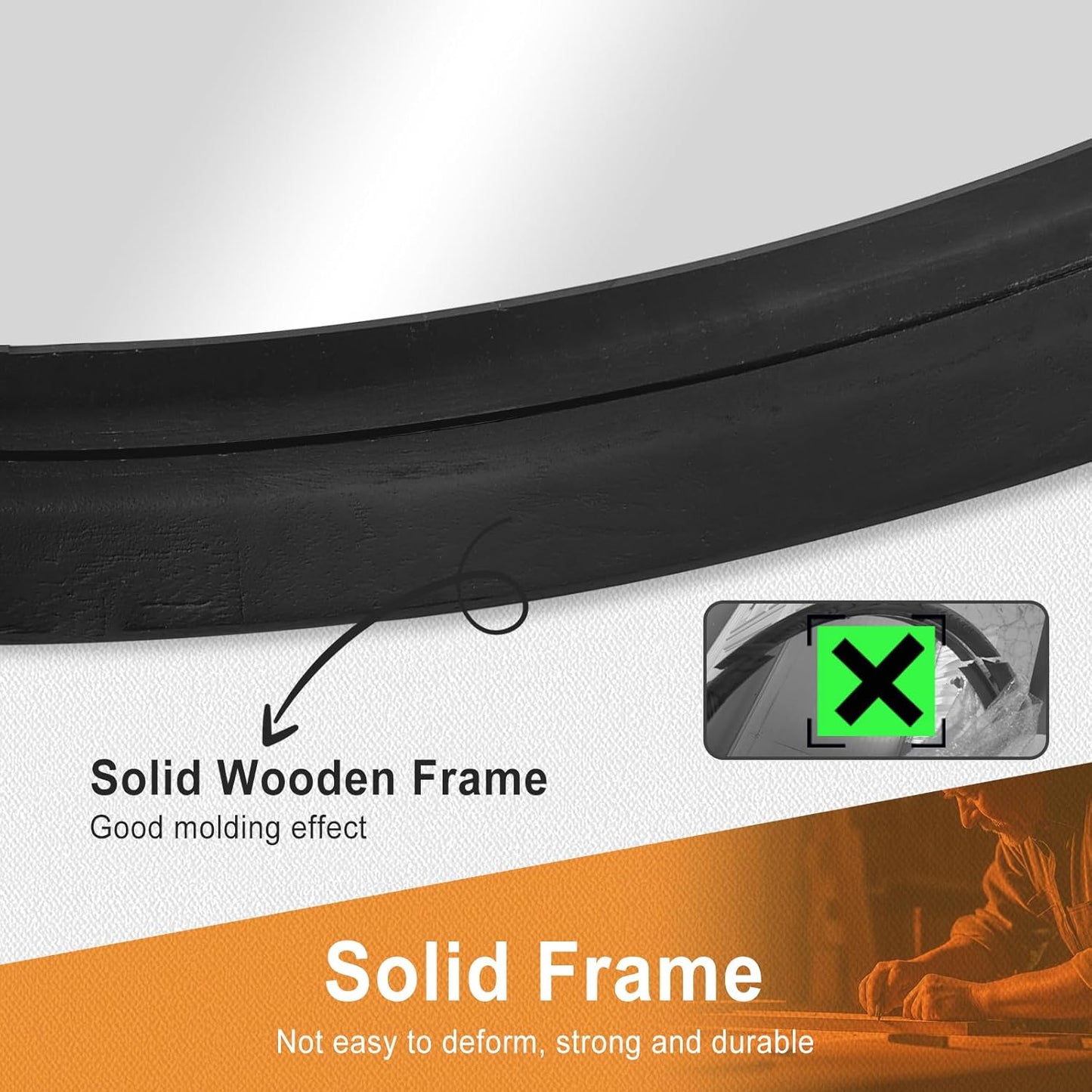 Round Mirror 24 Inch, Black Wood Frame, Wall Circle Mirror for Bathroom, Nursery, Living Room Decor