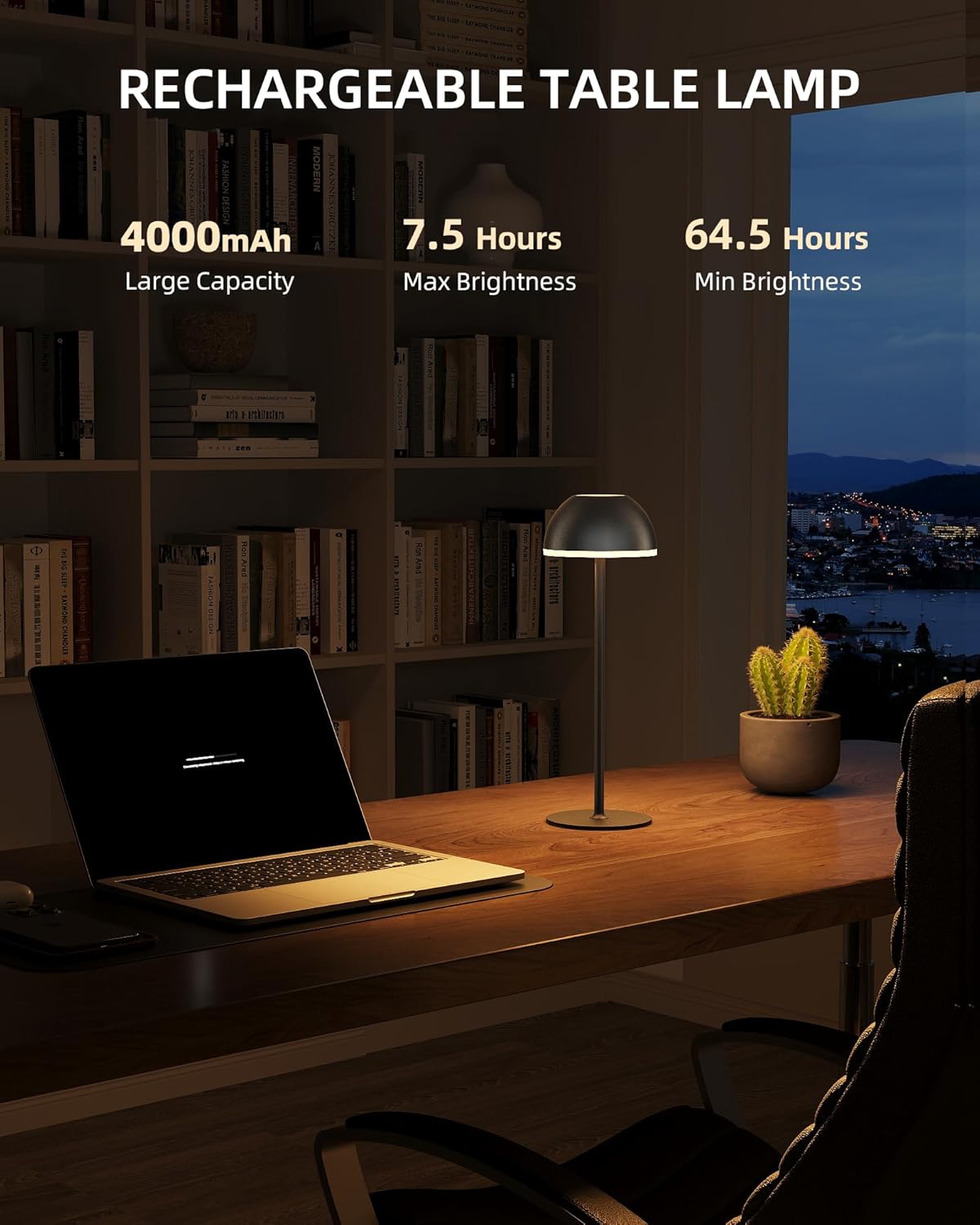 EZVALO Cordless LED Table Lamps, 2 Pack Portable Rechargeable Battery Operated Desk Lamp with 3-Color Stepless Dimming Touch Control Use for Restaurant, Bedroom, Outdoor, Patio, and Nightlight (Black)