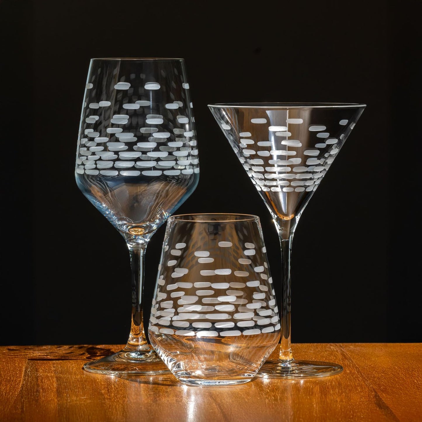 Rolf Glass Strata Stemless Wine Tumbler | Made in America | 18oz Stemless Wine Glass | Diamond Engraved Crystal Glass | Geometric Brick Design | Set of 2