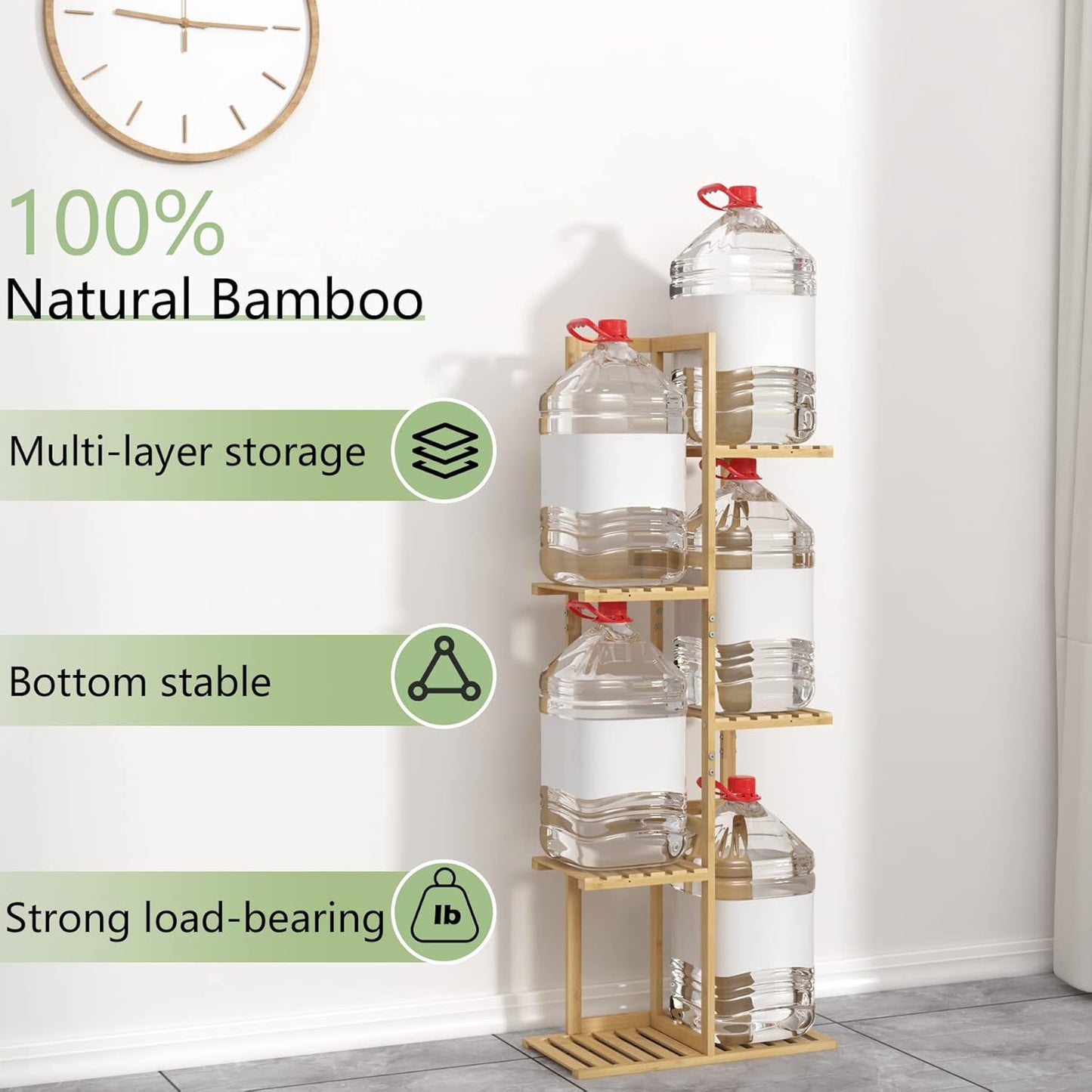 Laiensia Bamboo 5 Tier 6 Potted Plant Stand Rack Multiple Flower Pot Holder Shelf, Indoor&Outdoor Planter Display Shelves for Patio Garden, Living Room, Corner Balcony and Bedroom,Wood Color