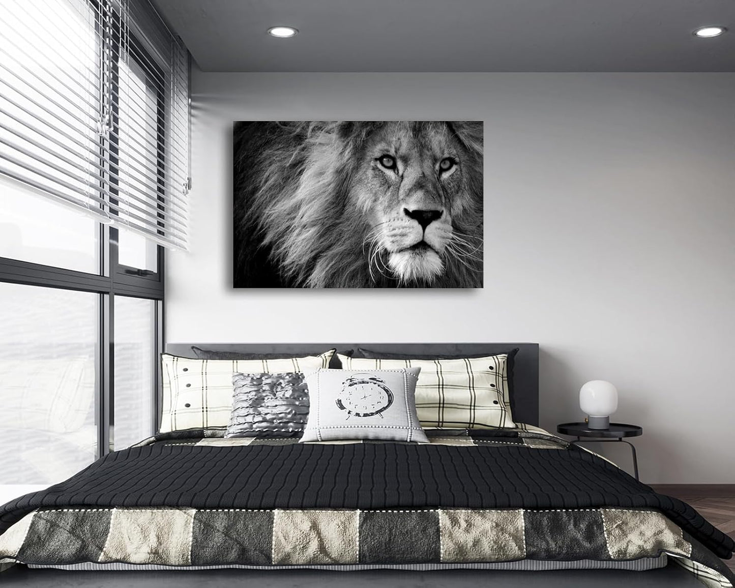 Baisuart D0169 Modern Giclee Canvas Prints Wall Art Stretched Artwork Black and White Lion Pictures to Photo Paintings on Canvas Wall Art for Bedroom Living Room Home Decorations Office Wall Décor