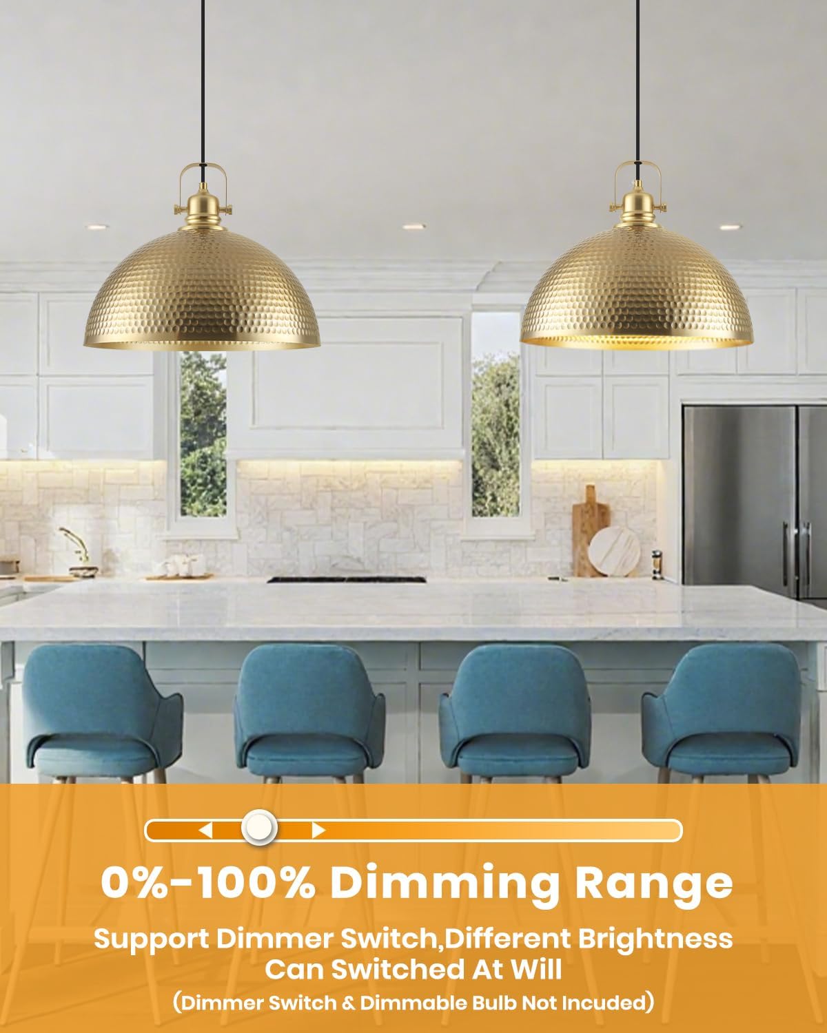 1 Pack Gold Pendant Light 16 inch, Hammered Large Dome Pendant Light, Industrial Farmhouse Pendant Lights Kitchen Island, Gold Island Pendant Lights for Kitchen, Dining Room Living Room