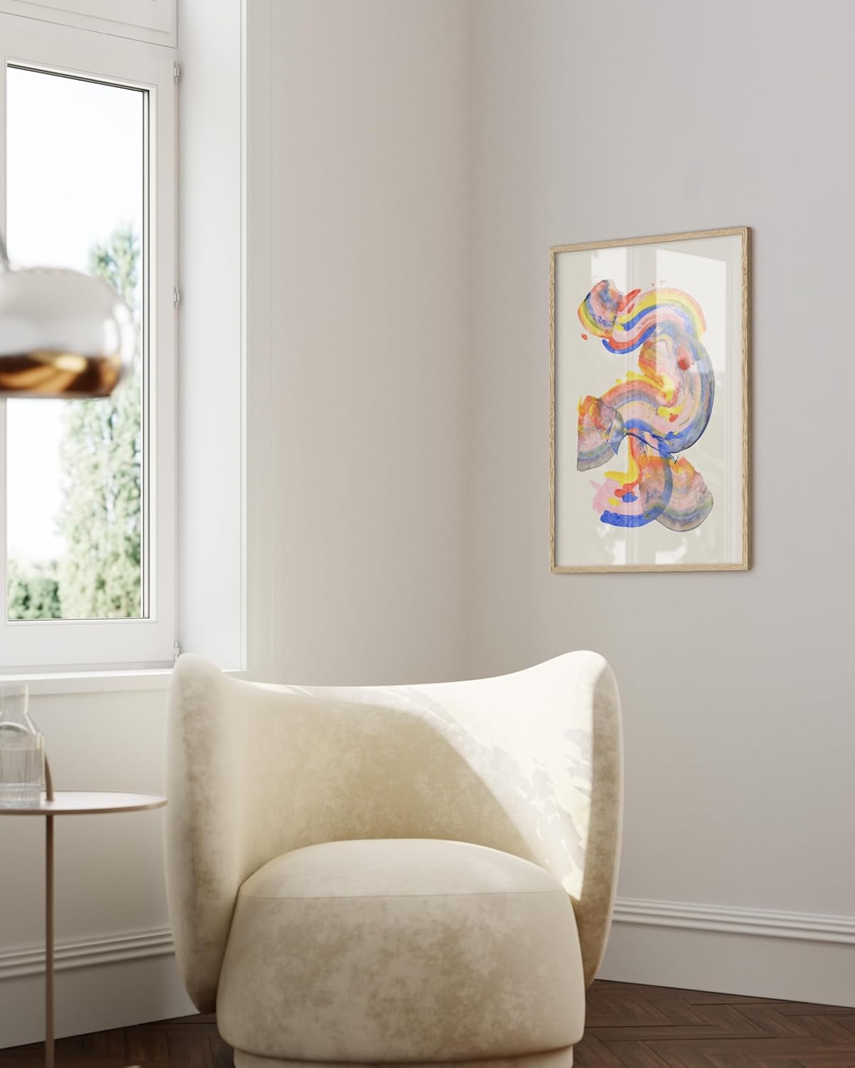 HAUS AND HUES Abstract Watercolor Swirls Art Print with Natural Oak Frame 24x36