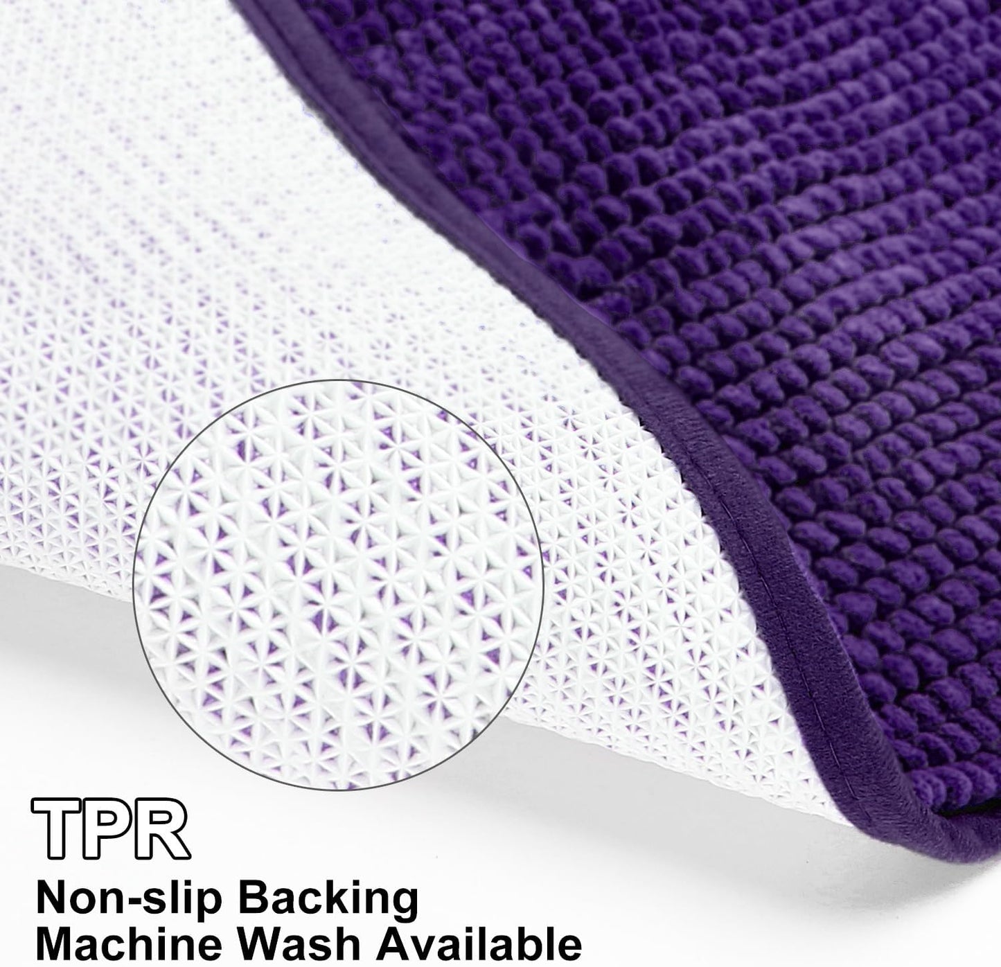 Urvoix Bathroom Rugs Sets 3 Piece, Non-Slip Chenille Bath Rug - Ultra Soft, Washable, Super Absorbent Bath Mat for Bathroom, Toilet and Tub (Purple)