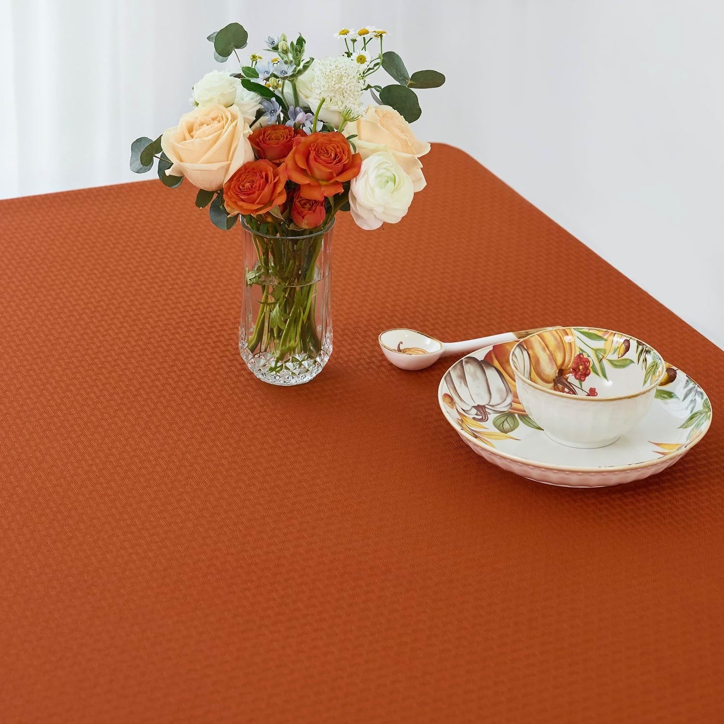maxmill Square Tablecloth Weaved Texture Water Resistance Antiwrinkle Spill Proof Harvest Table Cloth, Decorative Fabric Table Cover for Thanksgiving Fall Party Holiday Dinner, 70 x 70 Inch, Rust