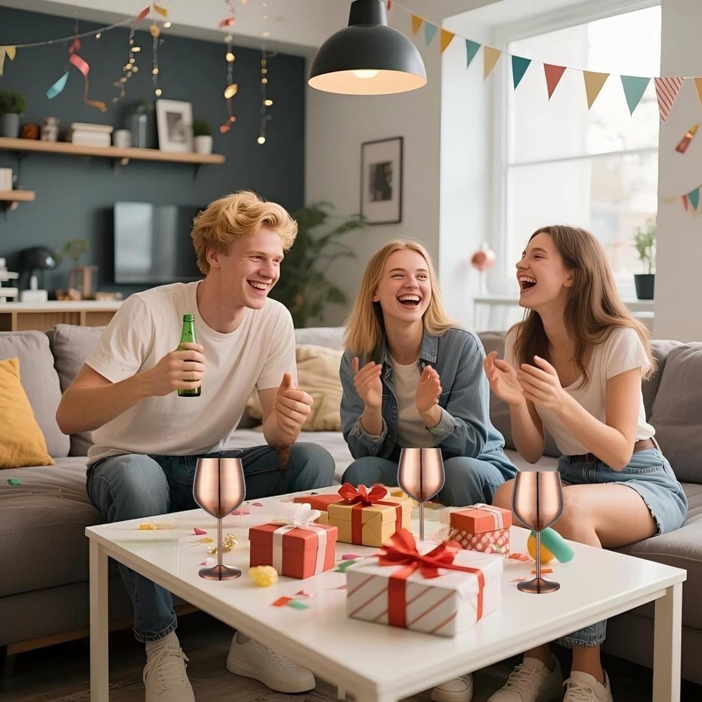 Stainless Steel Wine Glasses Set of 2, 18 oz Unbreakable Wine Glass Unique Metal Wine Goblets for Outdoor Capming and Pool Gift for Wine Lovers (Red Copper)