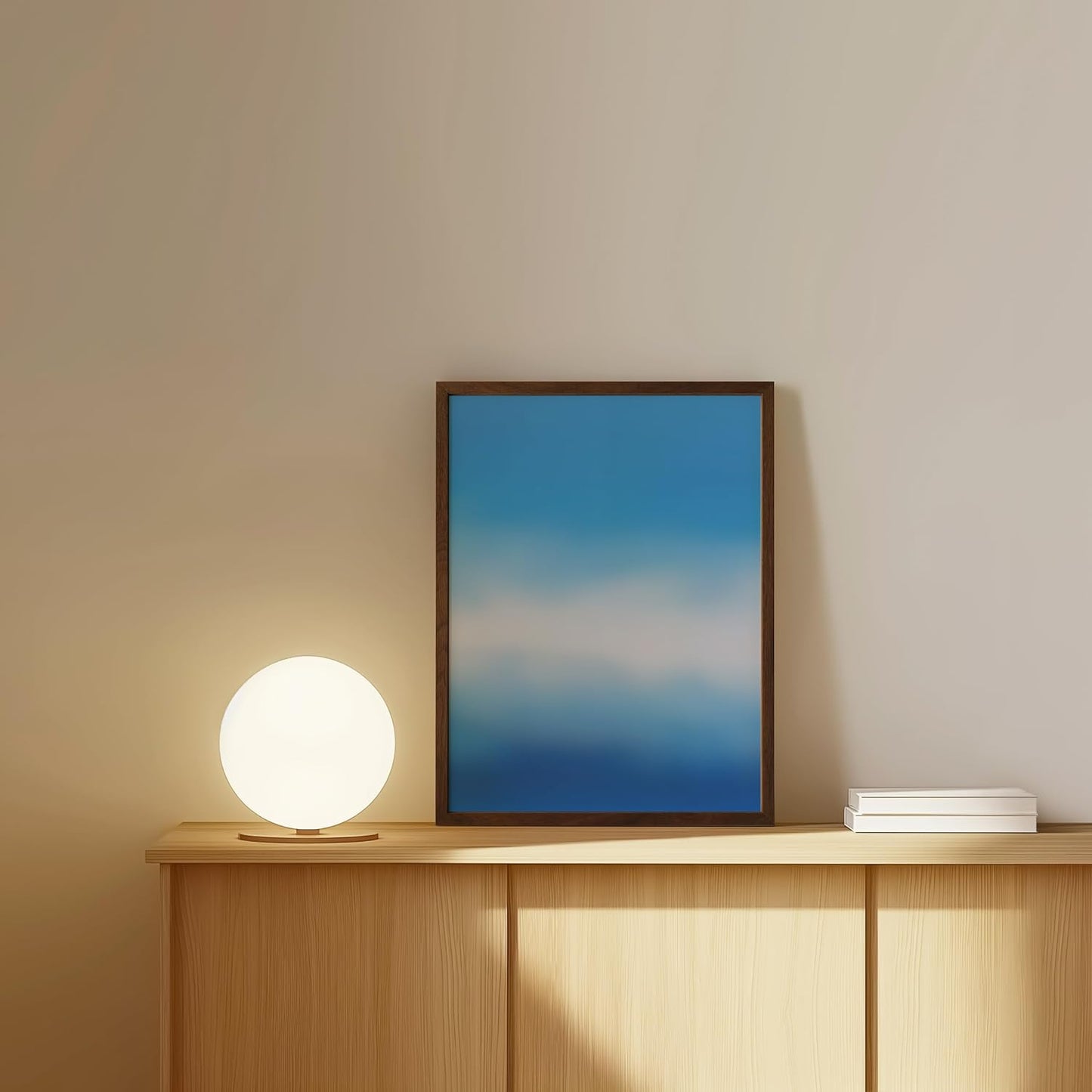 HAUS AND HUES Modern Abstract Wall Art - Blue and Green Living Room Art, Modern Artwork for Walls, Minimalist Picture for Living Room(Blue Tie-Dye, Walnut Frame, 12x16)