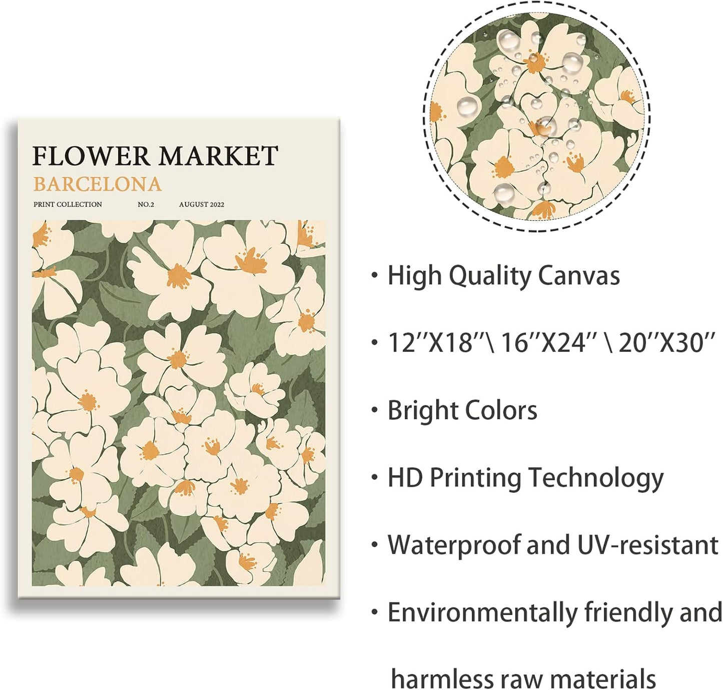 Zzuyi Flower Market poster Decor Green And White Fresh Art poster Canvas poster for Living Room, Bed Room, Office Home Decoration Gift- 20X30 In Unframed