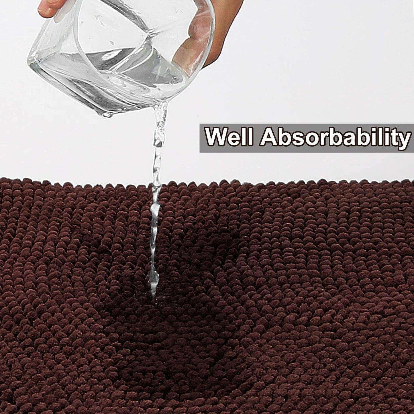 Urvoix Bathroom Rugs Set - 3 Pieces Ultra Soft Non-Slip Bath Mats, Chenille Absorbent Bath Rugs for Bathroom, Tub and Shower (Brown)