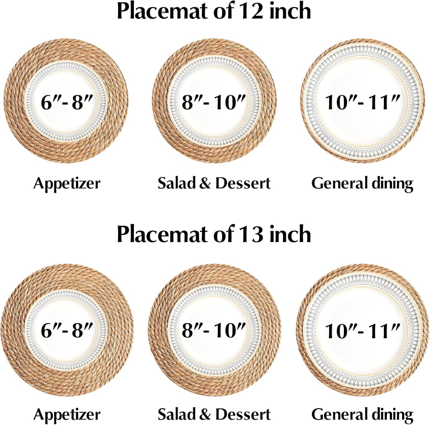 Round Woven Placemats 13 Inch Set of 10 - Boho Rattan Placemat Natural Water Hyacinth Placemats, Farmhouse Weave Place Mats, Rustic Braided Wicker Table Mats for Dining Table,Home,Wedding