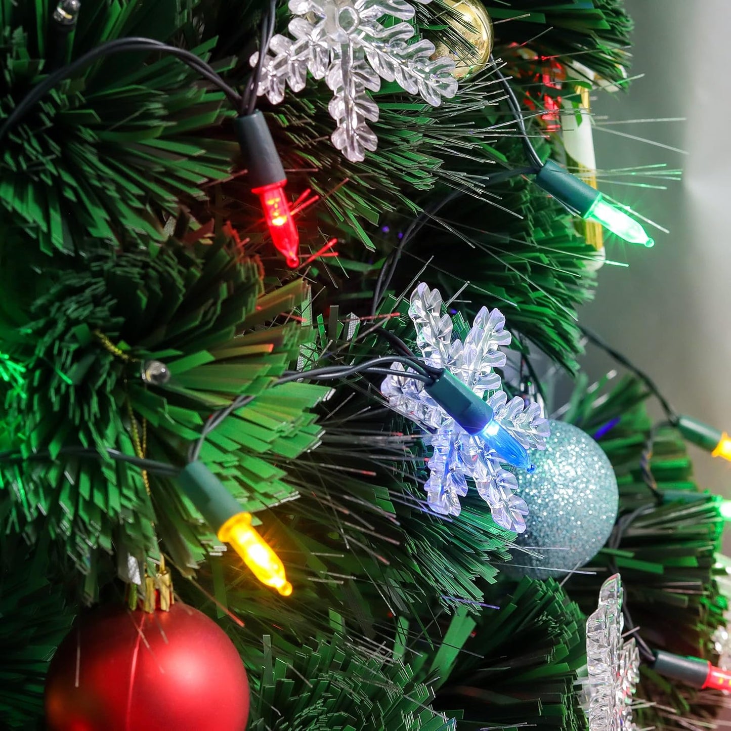 WATERGLIDE 4 Pack 50LED Outdoor Christmas Lights, 16FT Battery Operated Mini String Light with 8 Modes & Timer, Xmas Tree Lights Waterproof for Patio Garden Party Wedding Holiday Decor, Multicolor