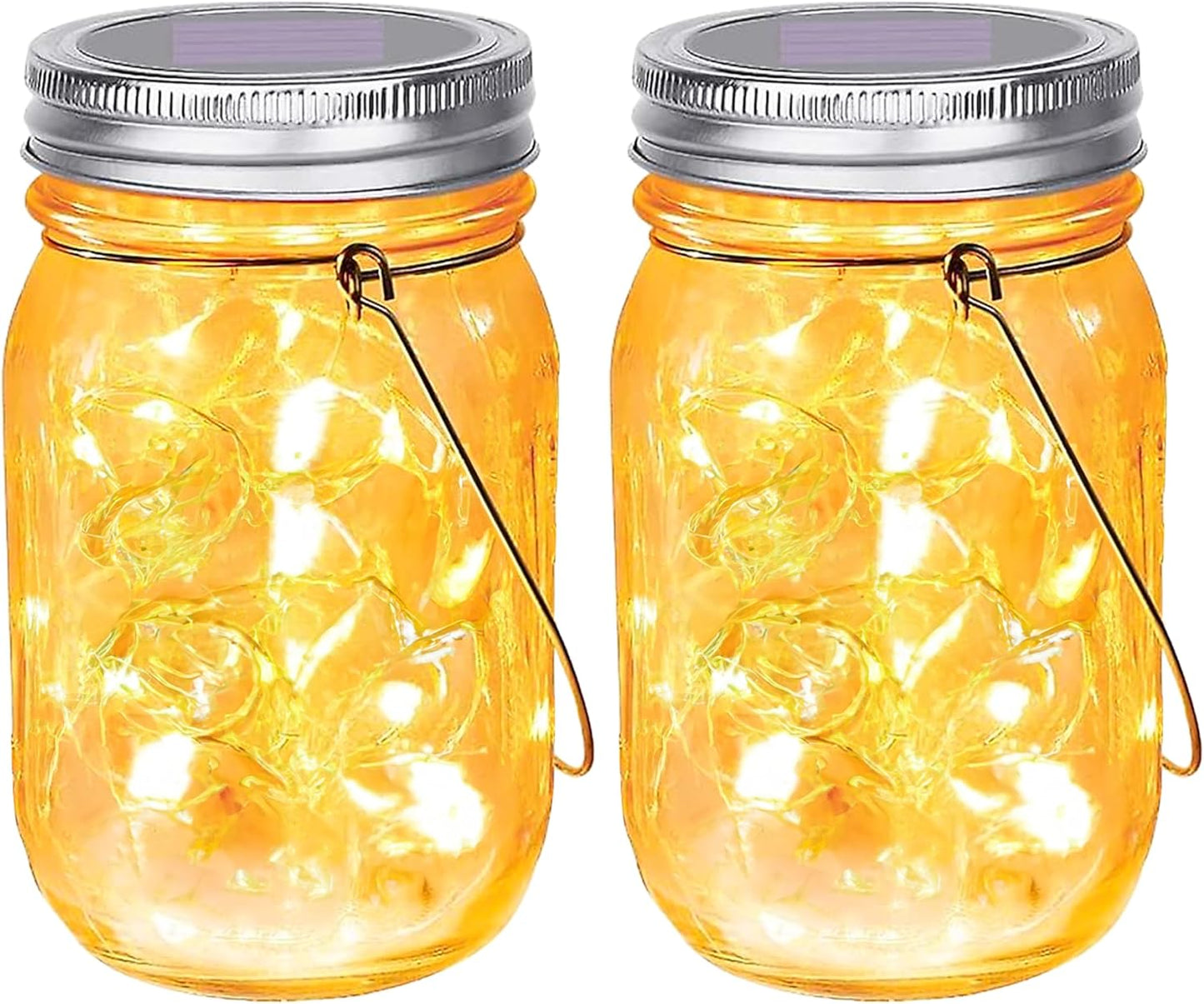 SteadyDoggie Solar Mason Jar Lights - Set of 2 Magical Patio Lights in Glass Lanterns - Hang Them Anywhere Outdoors for Enchanting Illumination - Waterproof and Decorative - 5.2" x 3"