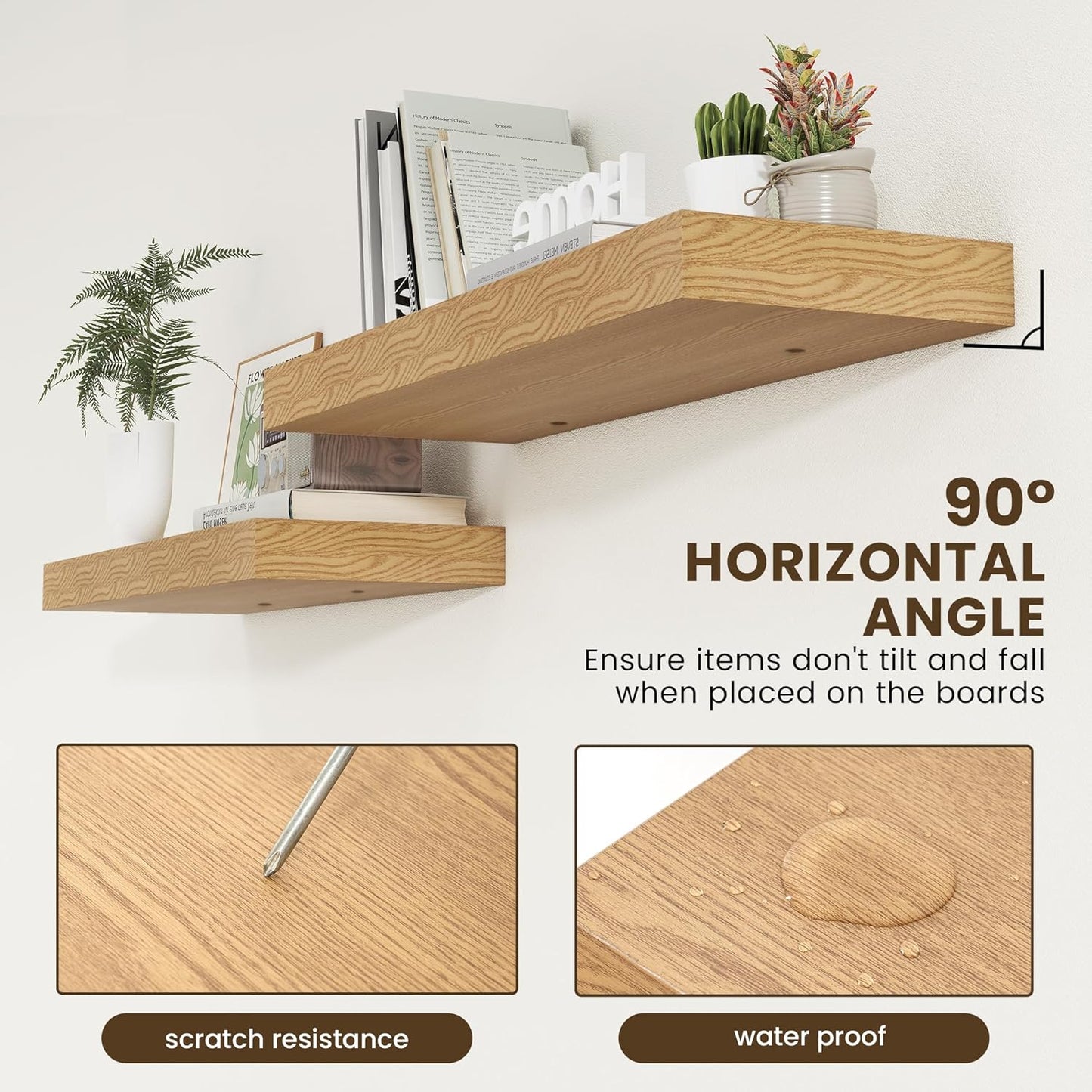 Deep Floating Shelves for Wall - 36 Inch Wide x 12 Inch Deep Oak Floating Shelves Set of 2 - Rustic Wooden Wall Shelves Bookshelf Laundry Shelf TV Shelf