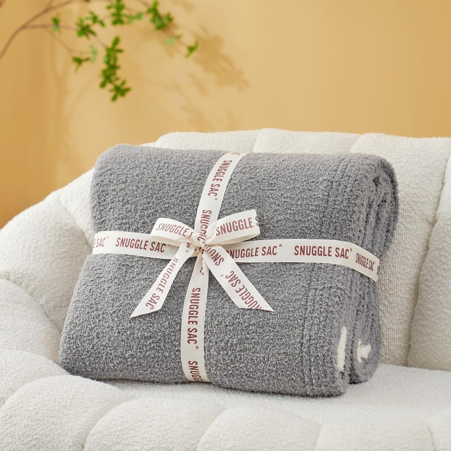 Snuggle Sac Grey Throw Blanket for Couch Bed Sofa 60x80 inches, Reversible Grey Blanket Microfiber Fluffy Fuzzy Cozy Knit Twin Blanket for Women Mothers Birthday Gifts