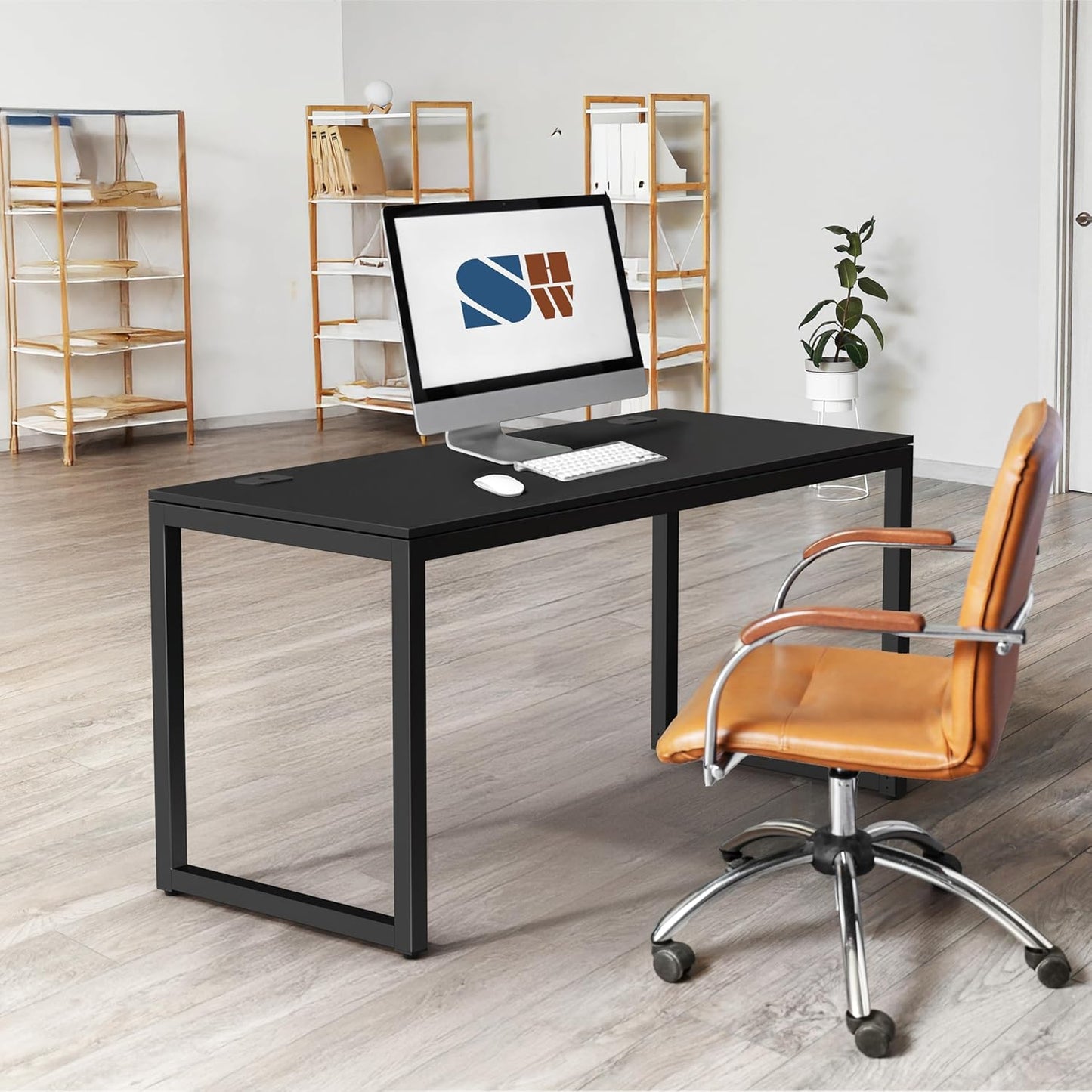 SHW 55-Inch Commercial-Grade Office Computer Desk, Black