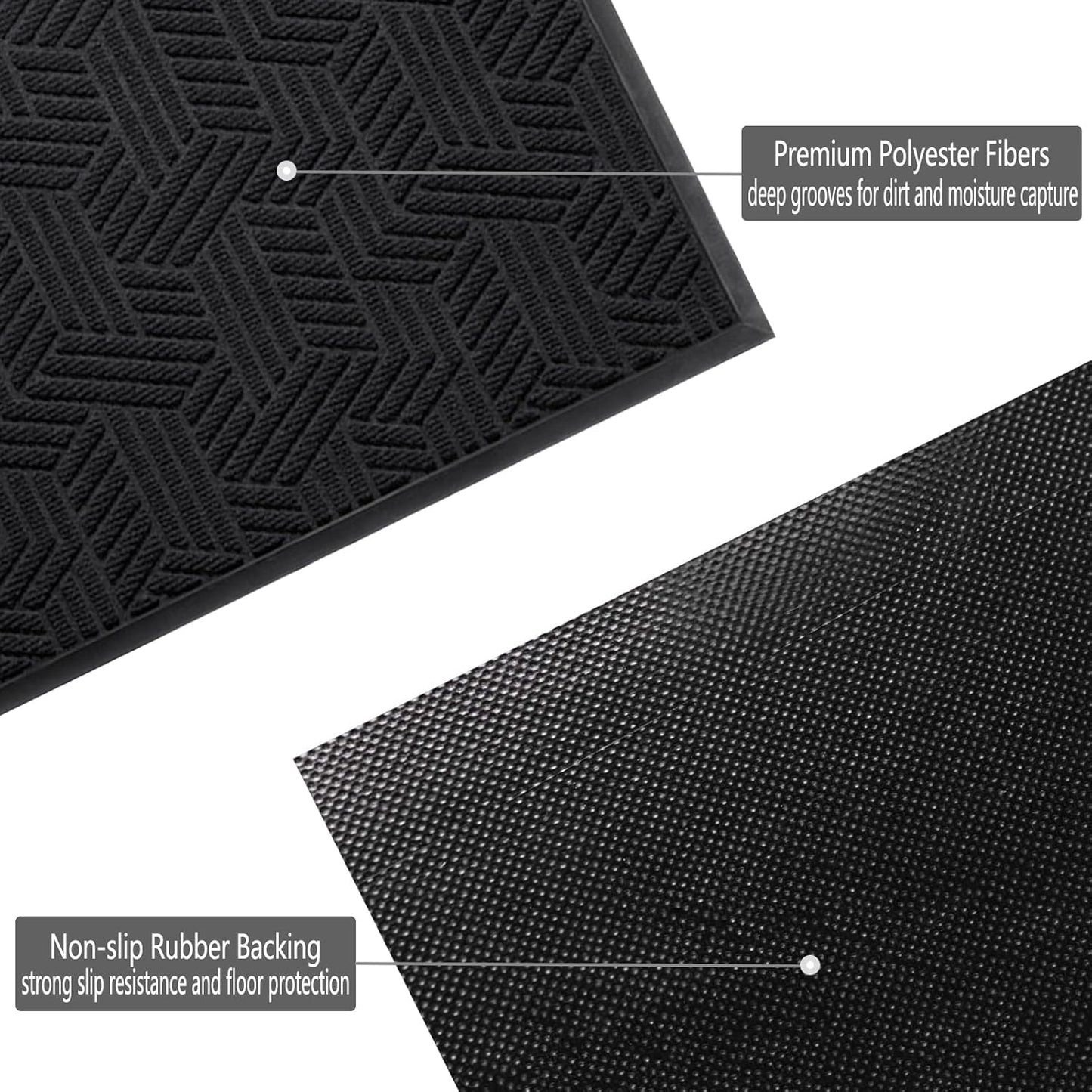 Front Door Mat 36"x24" Indoors Outdoors Welcome Mats, Waterproof Non-Slip Rubber Backing Heavy Duty Doormat Outside Entrance, Low Profile Entryway Rugs Floor Mat for Patio, Pattern B Black