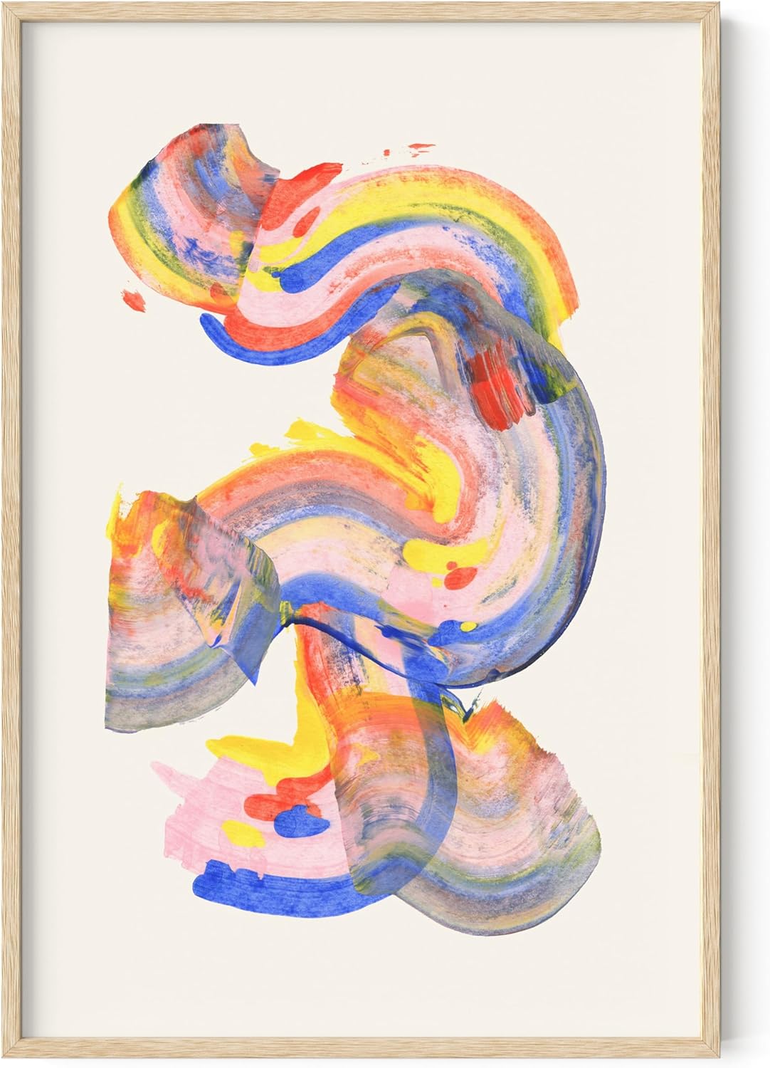 HAUS AND HUES Abstract Watercolor Swirls Art Print with Natural Oak Frame 24x36