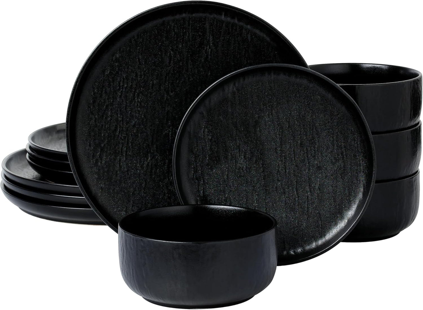Joseph Sedgh Collection “Ari" 12-piece Stoneware Dinnerware Set with Protective Glaze Finish, Service for 4, Matt Black