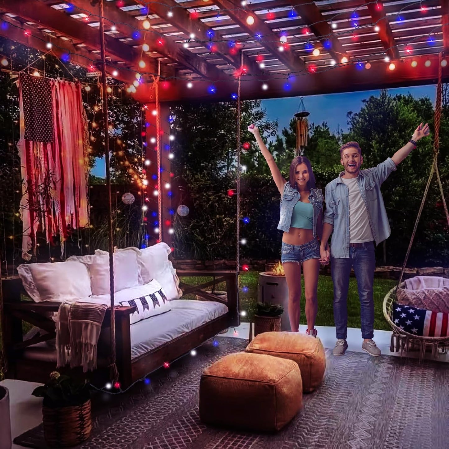 Kwaiffeo Red White and Blue Lights: 164FT 500LED 8 Modes String Lights for 4th of July Decorations Outdoor - Patriotic Light for Independence National Memorial Day Decor, UL Plug