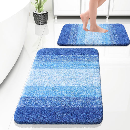 OLANLY Bathroom Rug Set 2 Piece, Soft Absorbent Microfiber Bath Rug Set, Non-Slip, Machine Wash Dry, Plush Shaggy Bath Mats for Bathroom (30"x20"+24"x16", Light Royal Blue)