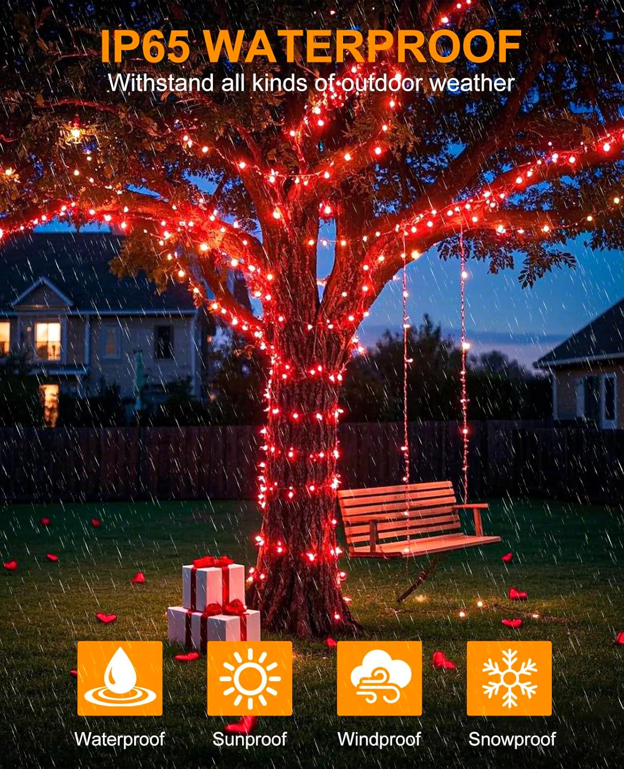 Christmas Lights Outdoor 40Ft 120 LED, Green Wire Christmas Tree Lights for Indoor Waterproof, 8 Modes & Timer, Connectable String Light for Bedroom Yard Party Wedding Decorations, Red