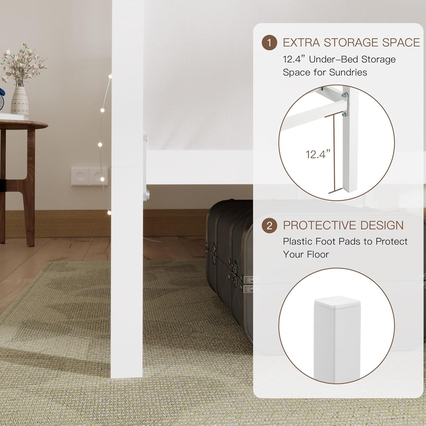 ikalido Full Size Metal Canopy Bed Frame, Modern Four-Poster Platform Bed Frame, Mattress Foundation with Metal Slats Support/Under-Bed Storage Space/No Box Spring Needed/White