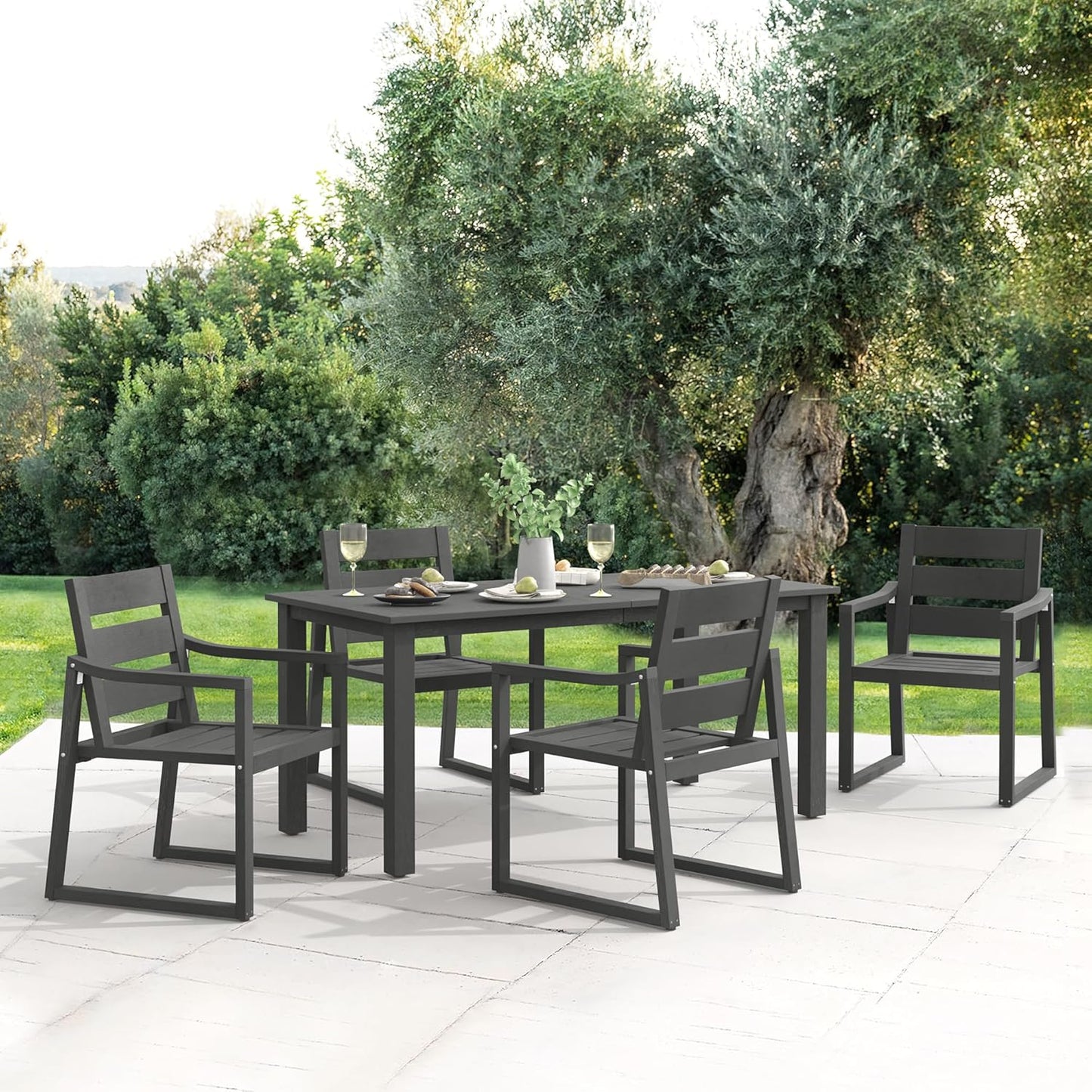 Patio Table and Chairs Set, HDPS Outdoor Dining Set for 6, Patio Furniture for Deck, Poolside, and Backyard, Dark Gray