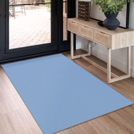 KOZYFLY Washable Entryway Rug 3x5 Ft Area Rugs Cotton Rubber Backed Throw Rugs Indoor Door Mat Kitchen Rugs Braided Floor Carpet for Front Entrance Bathroom Kitchen Living Room, Blue