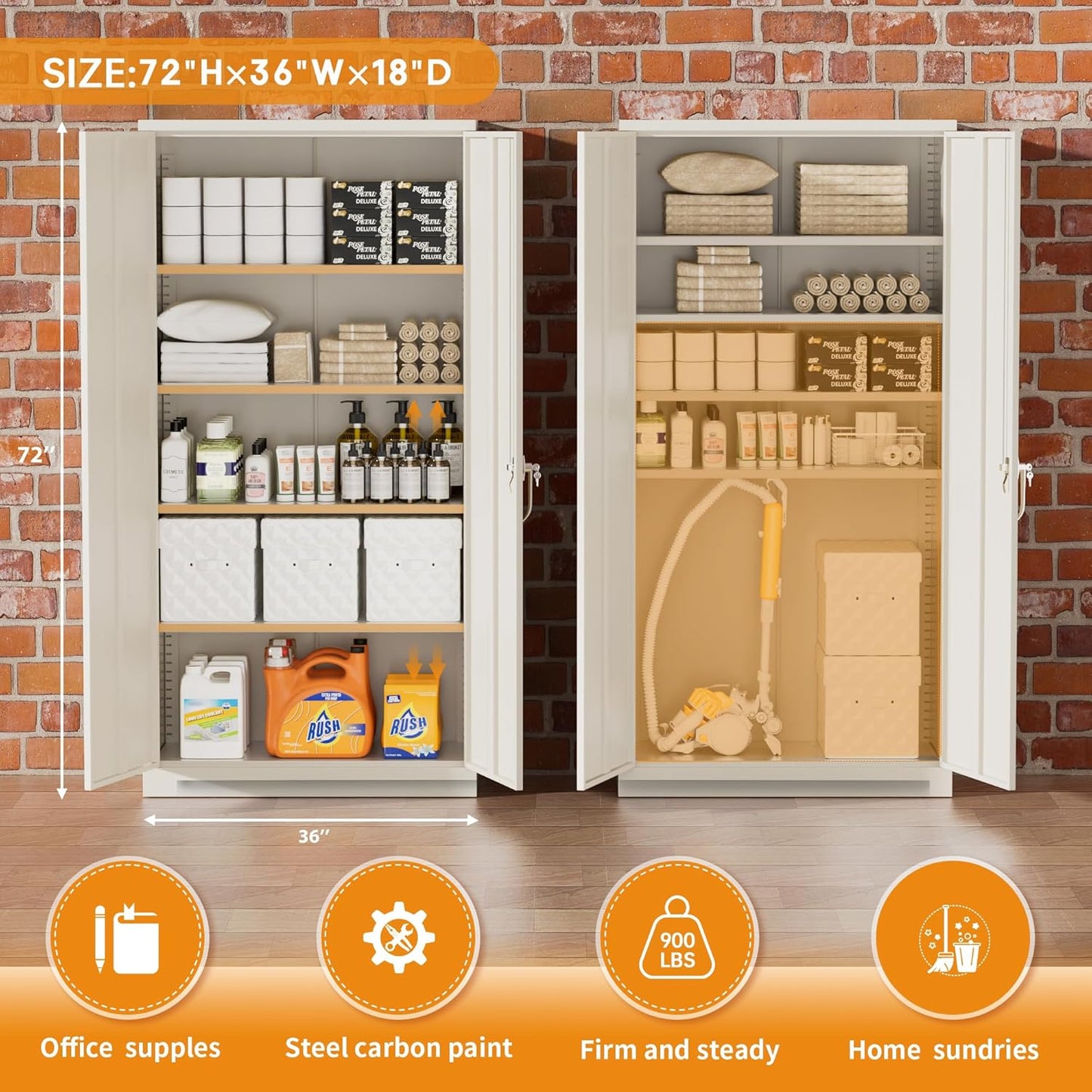 Greenvelly Steel SnapIt Storage Cabinet 72" Locking Metal Storage Cabinet with 4 Adjustable Shelves, Lockable Metal Organization with 2 Doors and Lock for Office, Garage, Home (Grey)