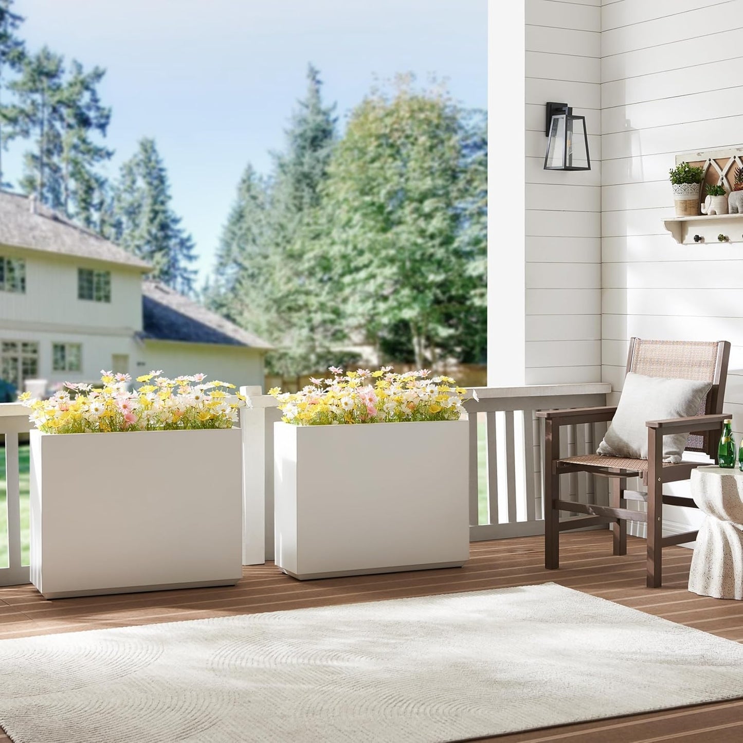 Wallowa Metallic Heavy Outdoor Planter Box, Span Plant Container, Long and Tall Divider Flower Pot, 30Lx10Wx24H, White, No Assembly 30.8 Pounds