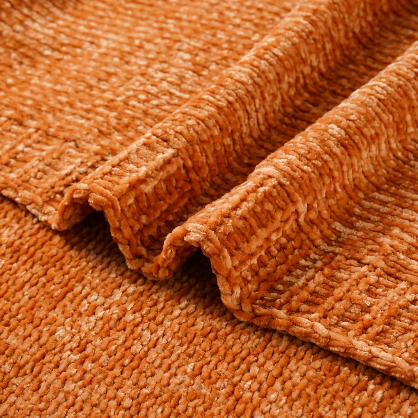 BATTILO HOME Orange Chenille Throw Blanket for Fall Decor, Fall Knit Throw Blankets, Soft Cozy Pumpkin Color Throw Blankets for All Seasons, 51"x67"