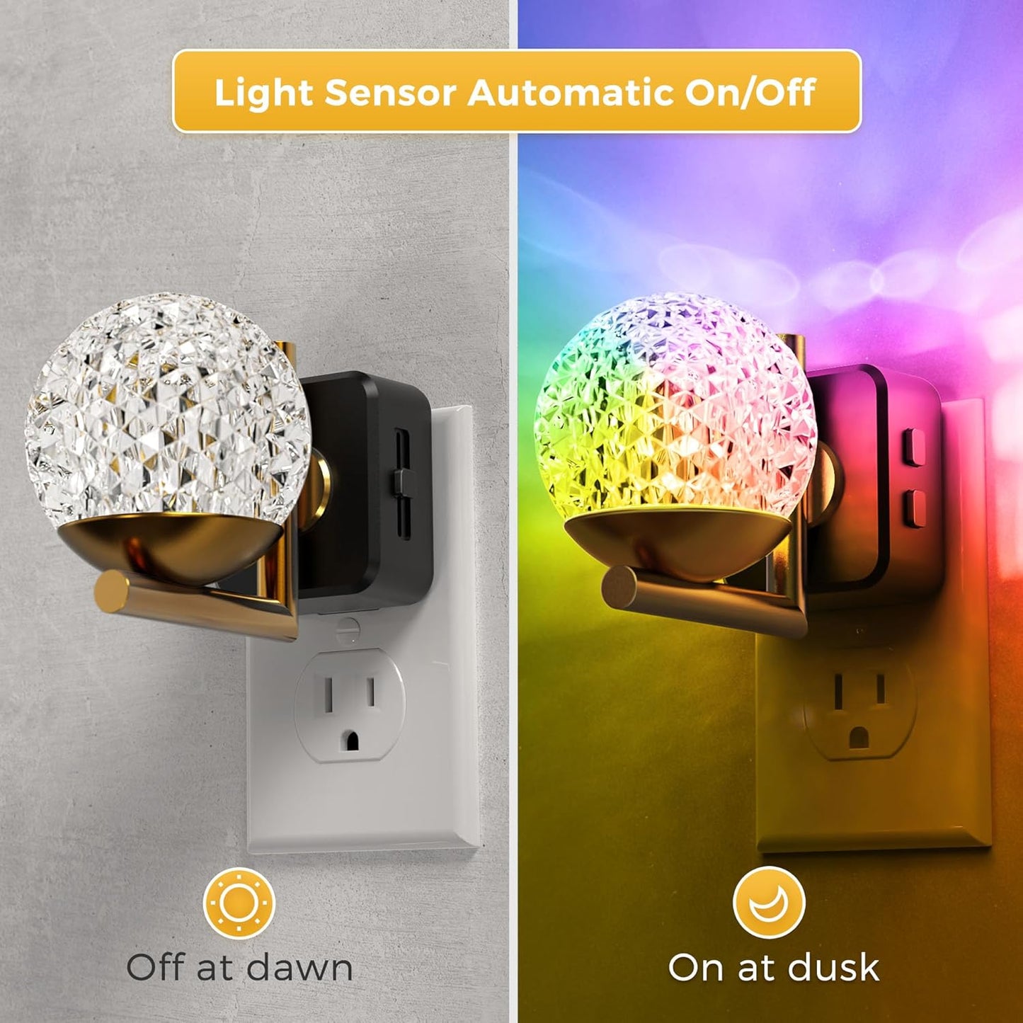 L LOHAS LED Night Lights Plug Into Wall,Dusk to Dawn Sensor,10-Color RGB Dimmable Night Light, 180°Rotating Plug in Night Light for Bathroom, Hallway, Bedroom, Stairway