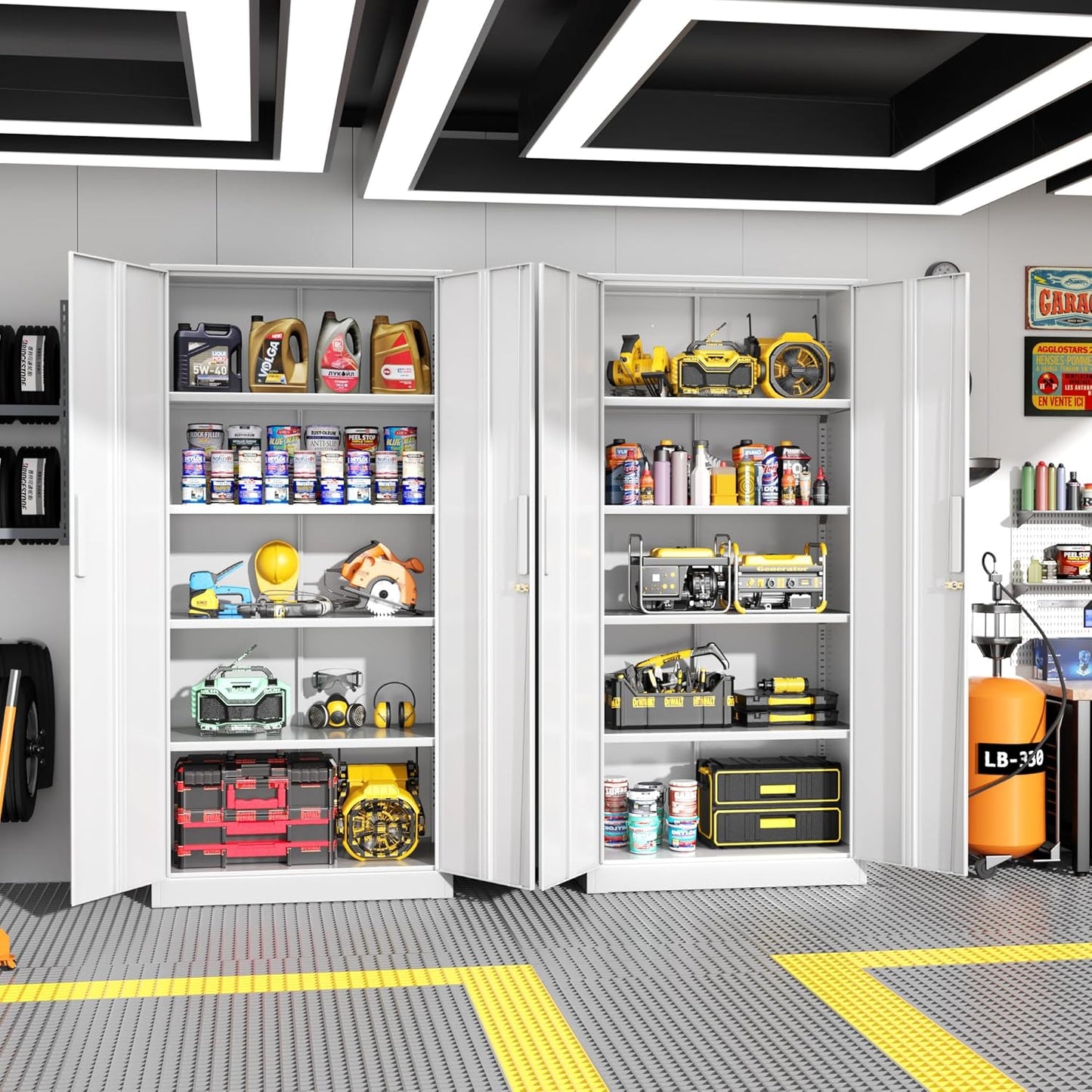 Greenvelly White Metal Storage Cabinet, 72" Steel Locking Cabinet with Doors and 4 Adjustable Shelves, Tall Tool Storage for Home Office, Metal Classroom Cabinet for Garage