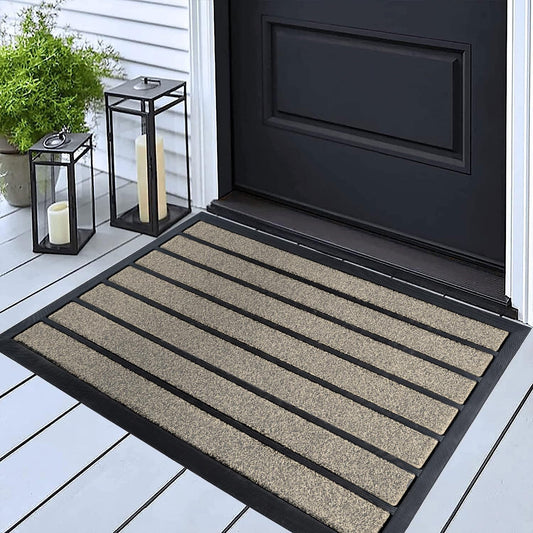 ubdyo Extra Durable Door Mat - Dirt Trapping Outdoor Welcome Mats - Non-Slip Outdoor Indoor Entrance - Low Profile Front Doormat (30" x 17", Bright Beige)