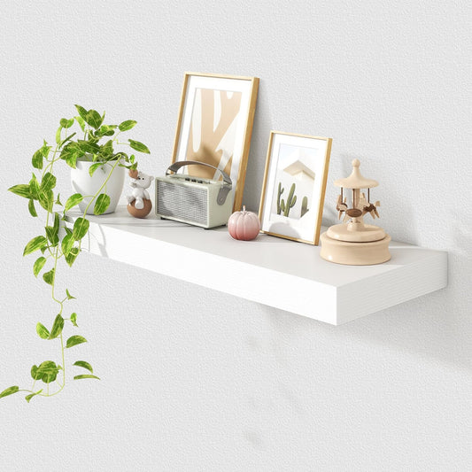 30 Inch White Floating Shelves for Wall - 30 Inch Wide x 12 Inch Deep Floating Shelf Set of 1 - Large Wide Wood Wall Shelves - Bookshelf Laundry Shelf TV Shelf