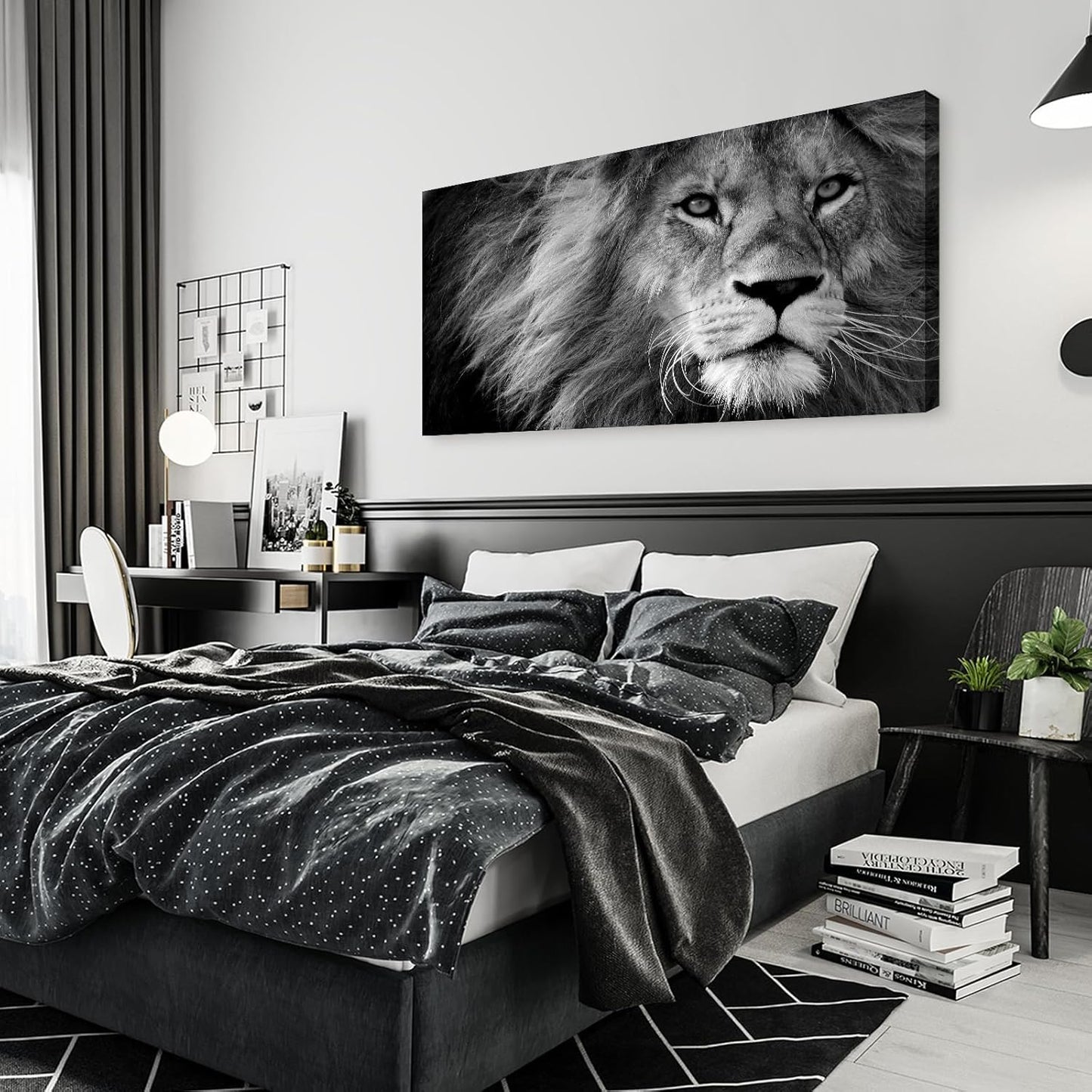 Baisuart D0198 Modern Giclee Canvas Prints Wall Art Stretched Artwork Black and White Lion Pictures to Photo Paintings on Canvas Wall Art for Bedroom Living Room Home Decorations Office Wall Décor