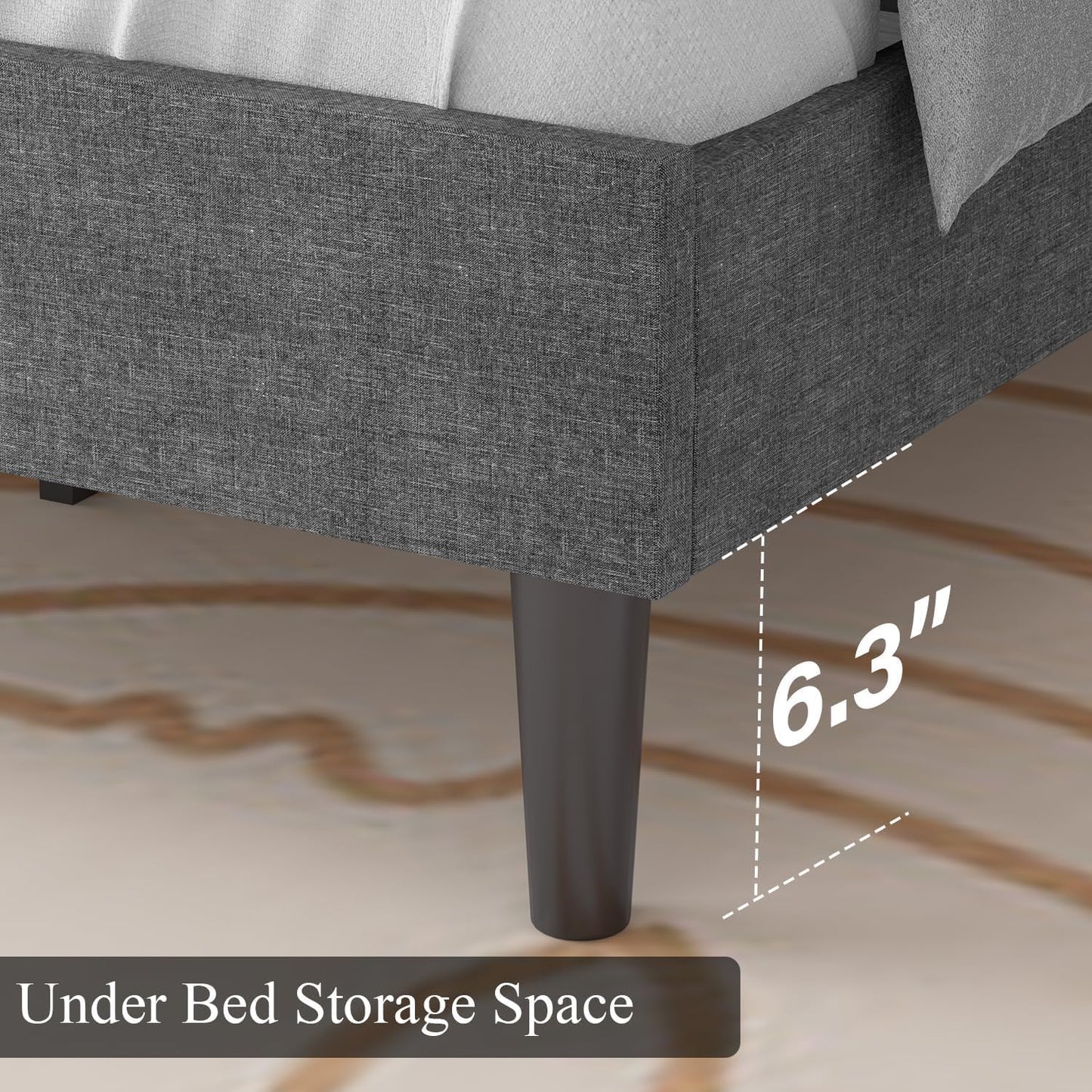 HOMBCK Twin Size Bed Frame, Gray Linen Fabric Upholstered Bed Frame with Headboard, Twin Bed Frames for Kids, Wood Slats, Button Tufted, No Box Spring Needed, Light Grey