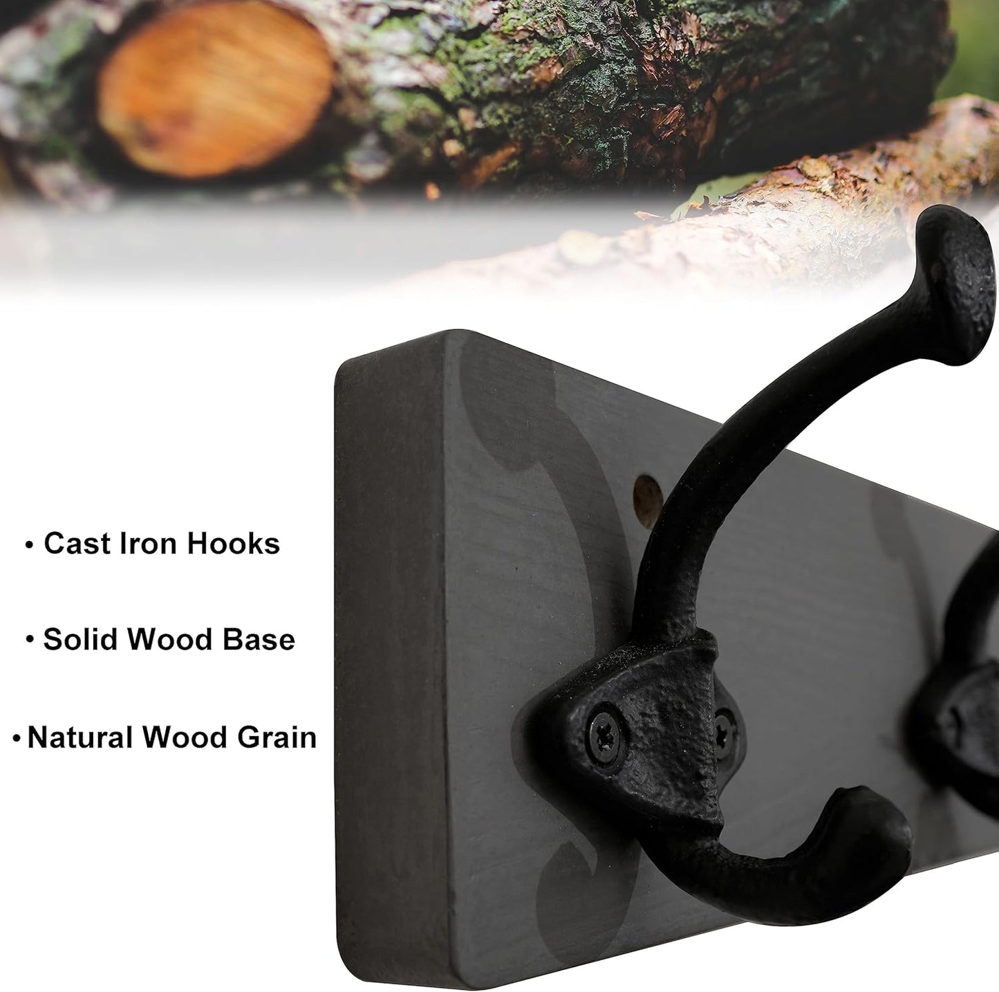 WEBI Rustic Coat Rack Wall Mount,5 Cast Iron Coat Hooks Wall Mounted,Heavy Duty Antique Vintage Hooks for Hanging Coats,Jacket,Clothes,Grey,2 Packs