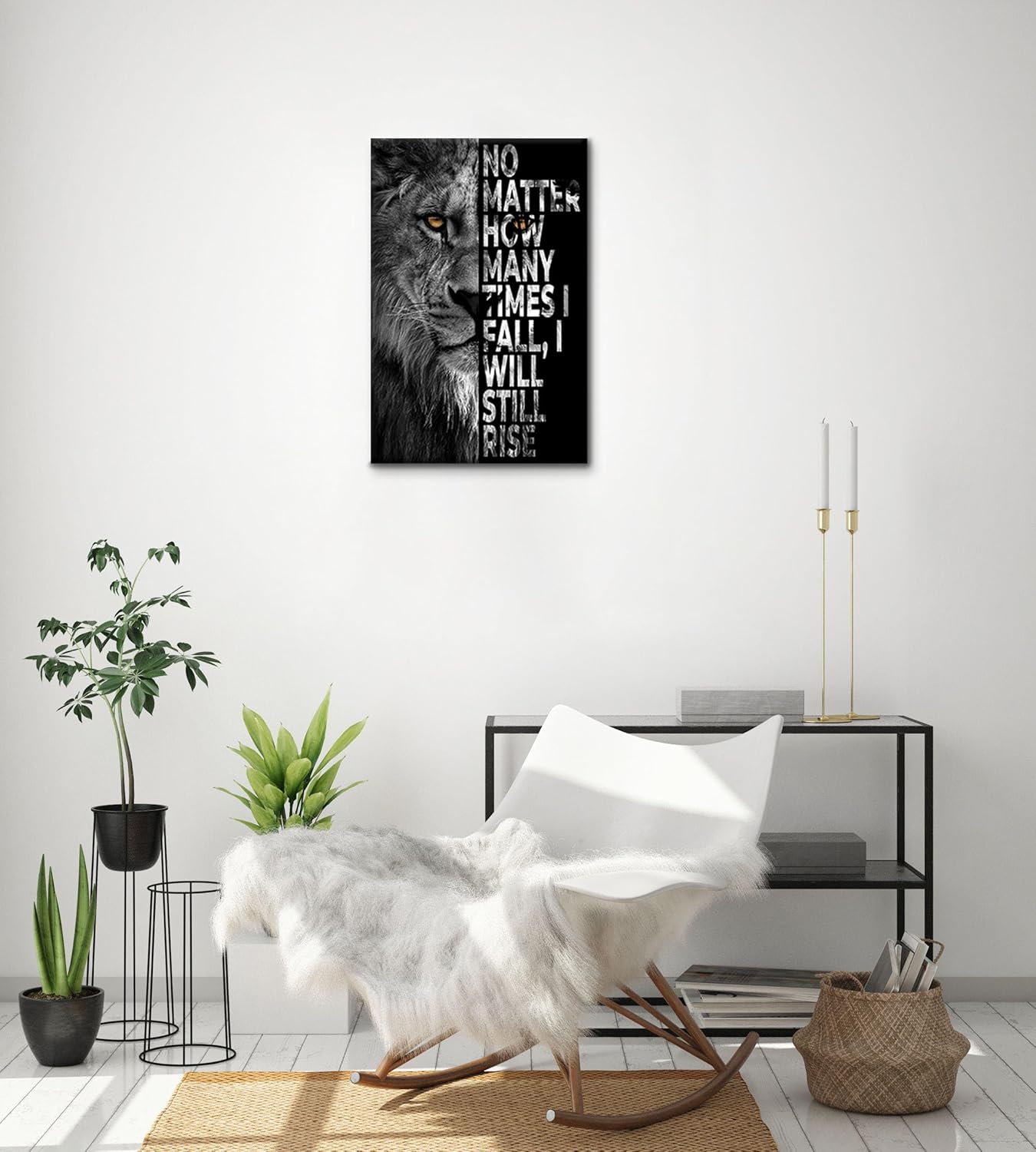 SKASNFAI Lion Canvas Wall Art Black and White Animal Inspirational Motivational Quotes Prints Posters Office Decor Framed Ready to Hang (24x36 inch)
